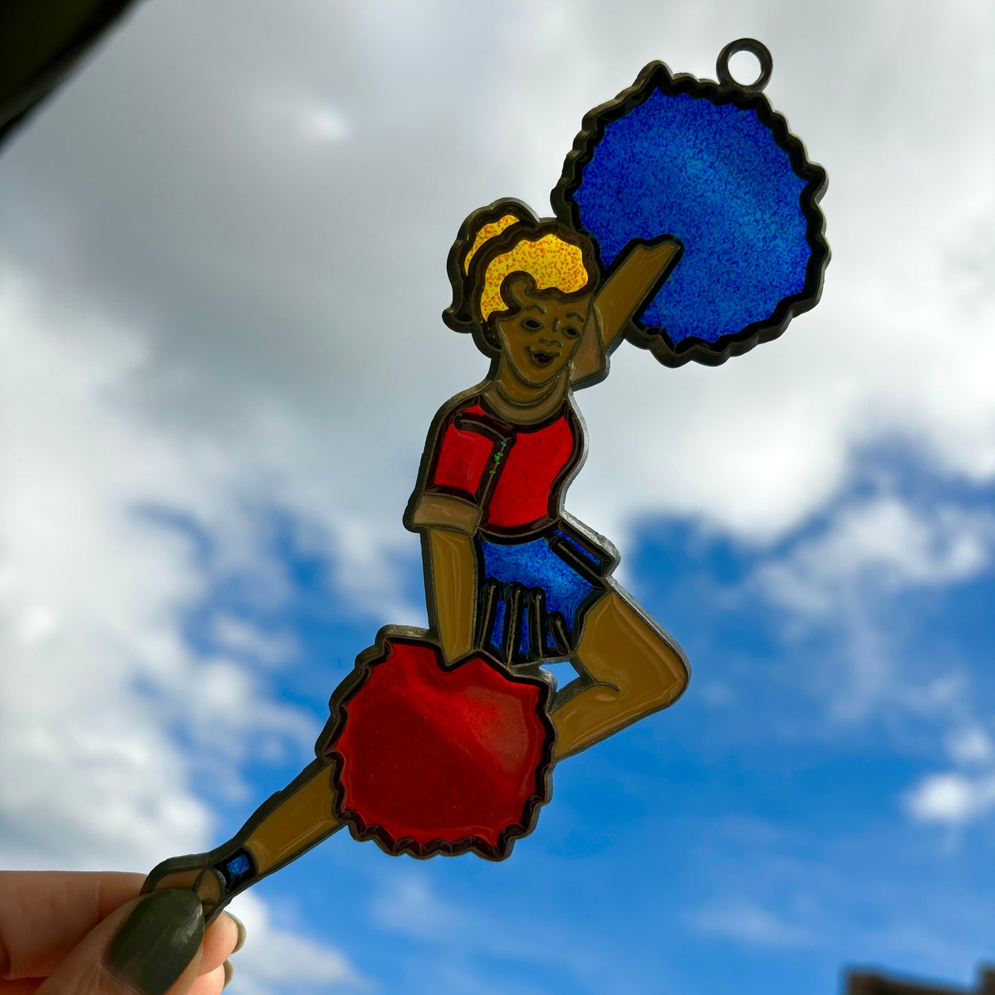 【USA vintage】stained glass ornament  cheerleader