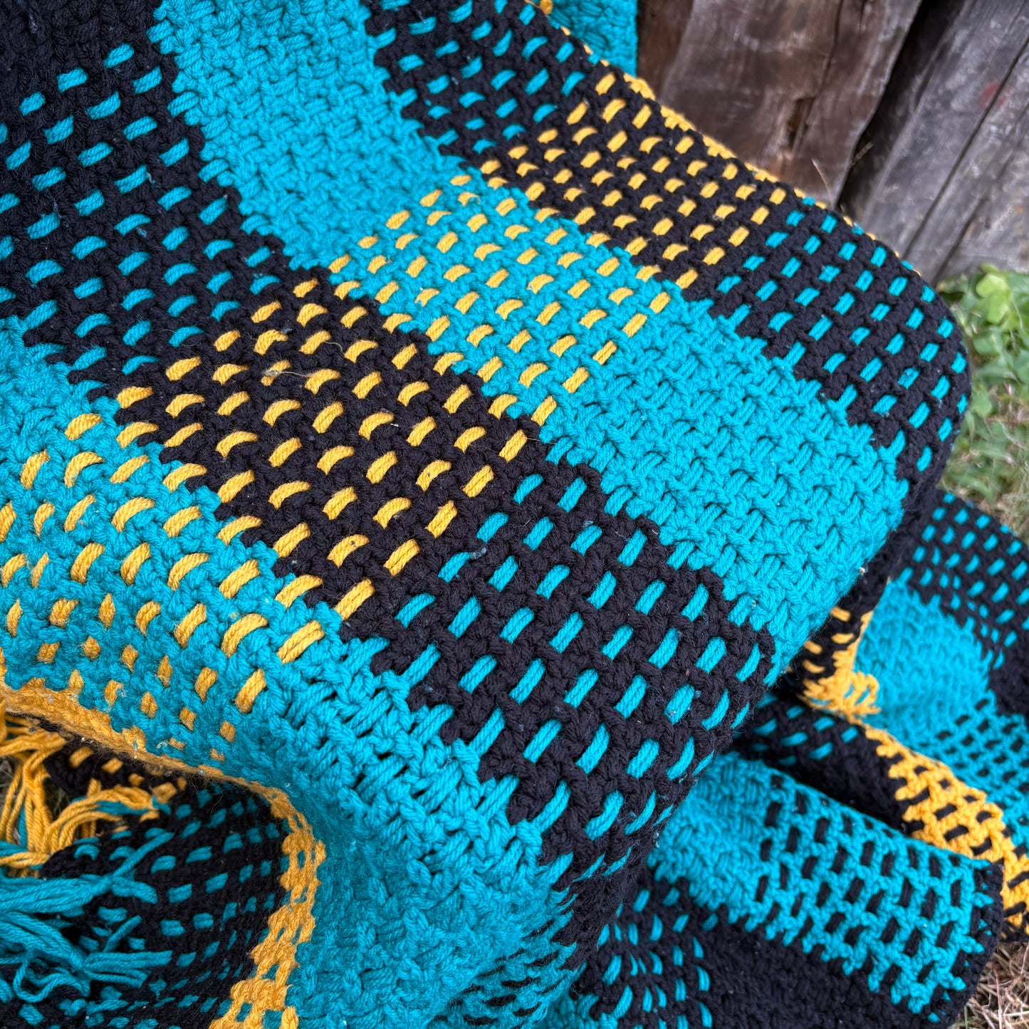 【 USA vintage】granny blanket check pattern