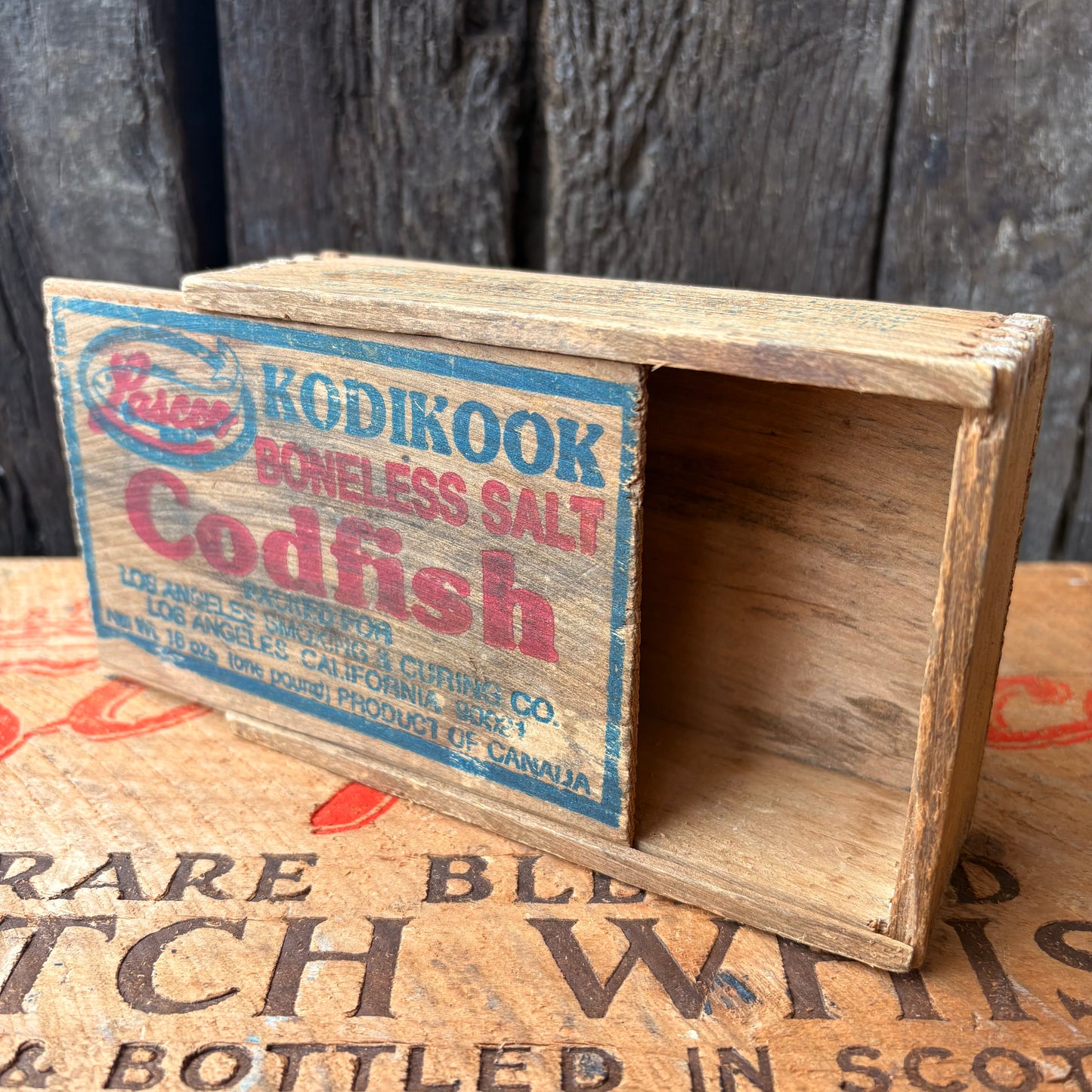 【1930s-50s USA Vintage】KODIKOOK Codfish Wooden Box