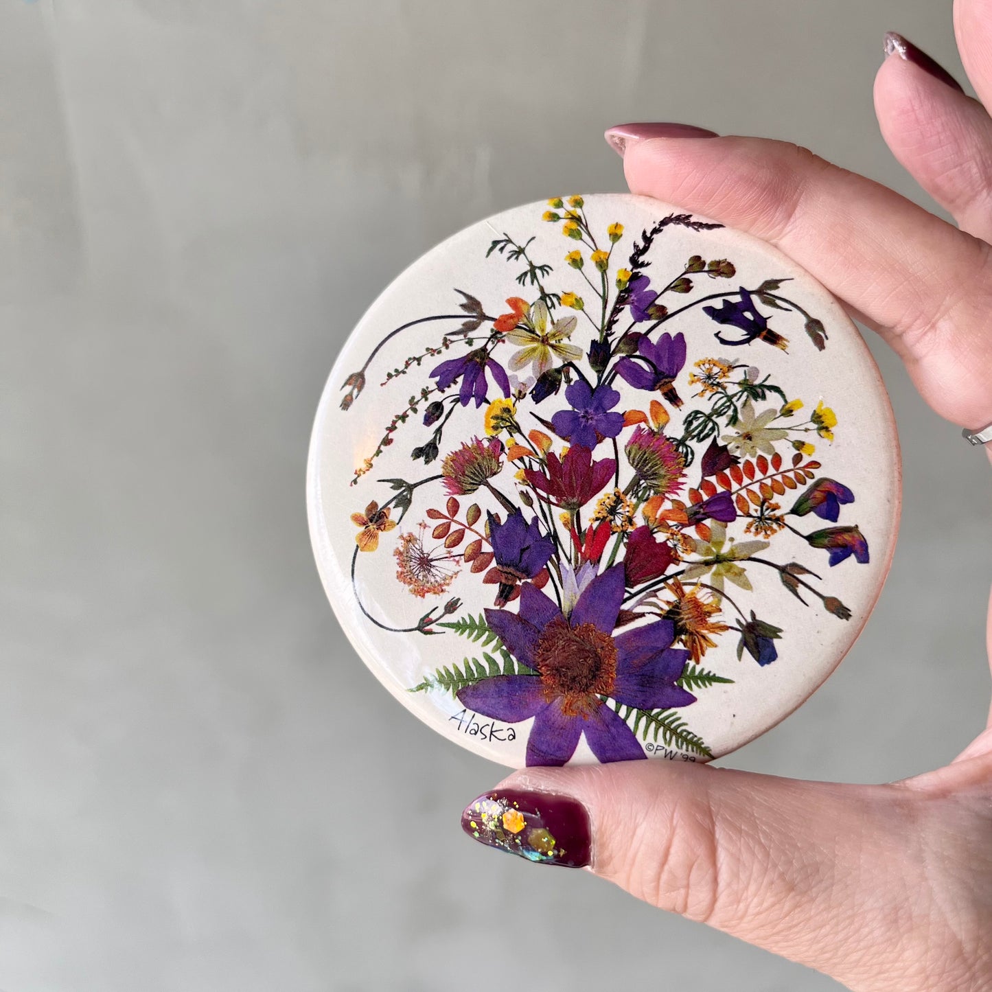 【USA vintage】ALASKA WILDFLOWER DESIGNS Pocket Mirror