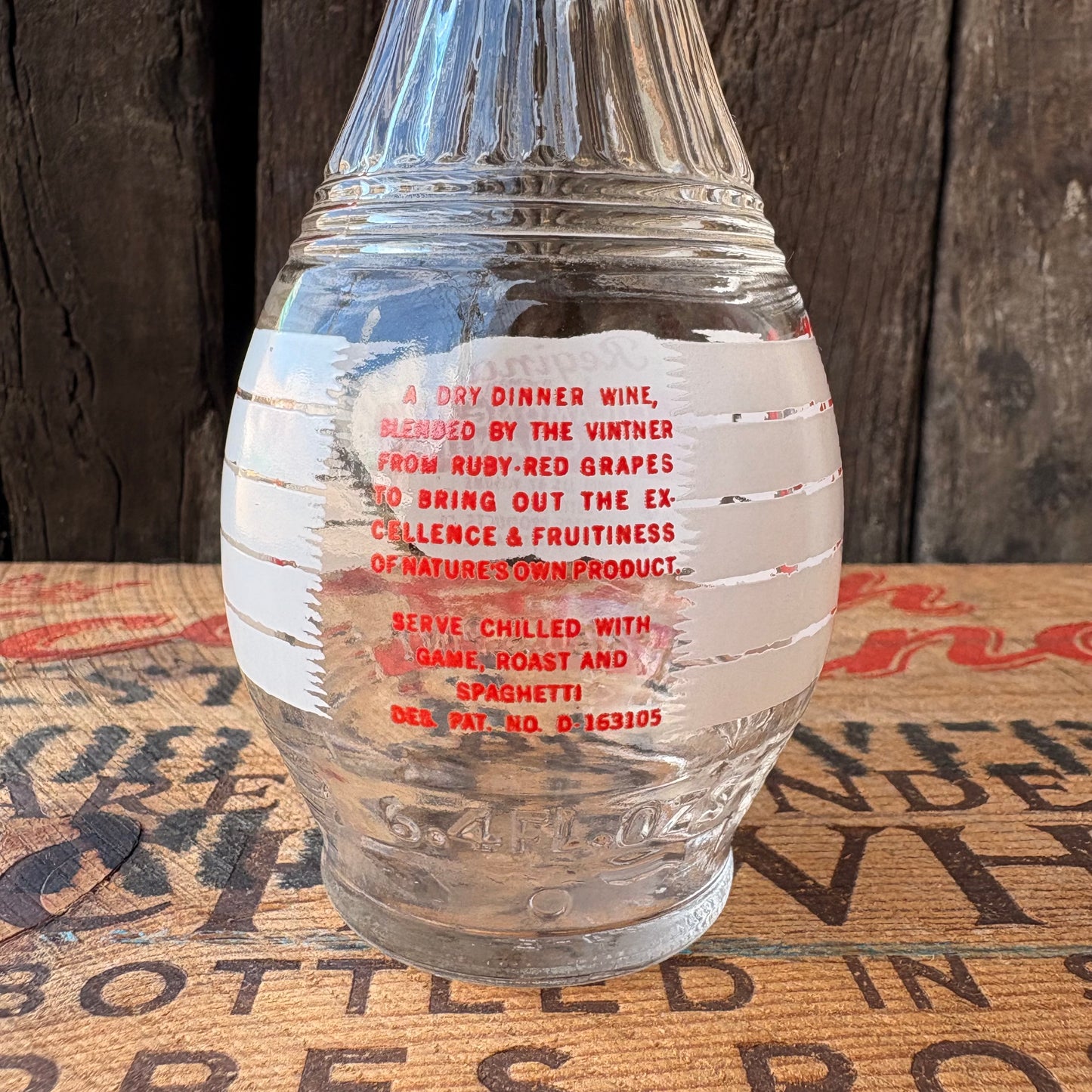 【1960s-1970s USA vintage】REGINA Cucamonga Red Chianti Glass Bottle