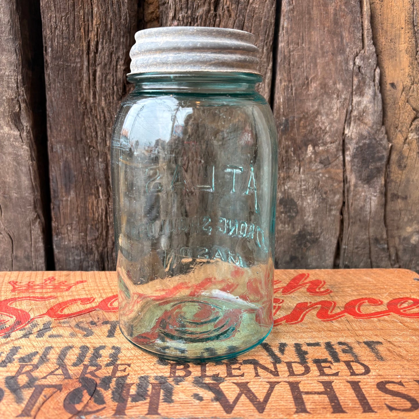 【1910s-1930s USA vintage】Hazel-Atlas ATLAS Strong Shoulder MASON Jar Glass Bottle