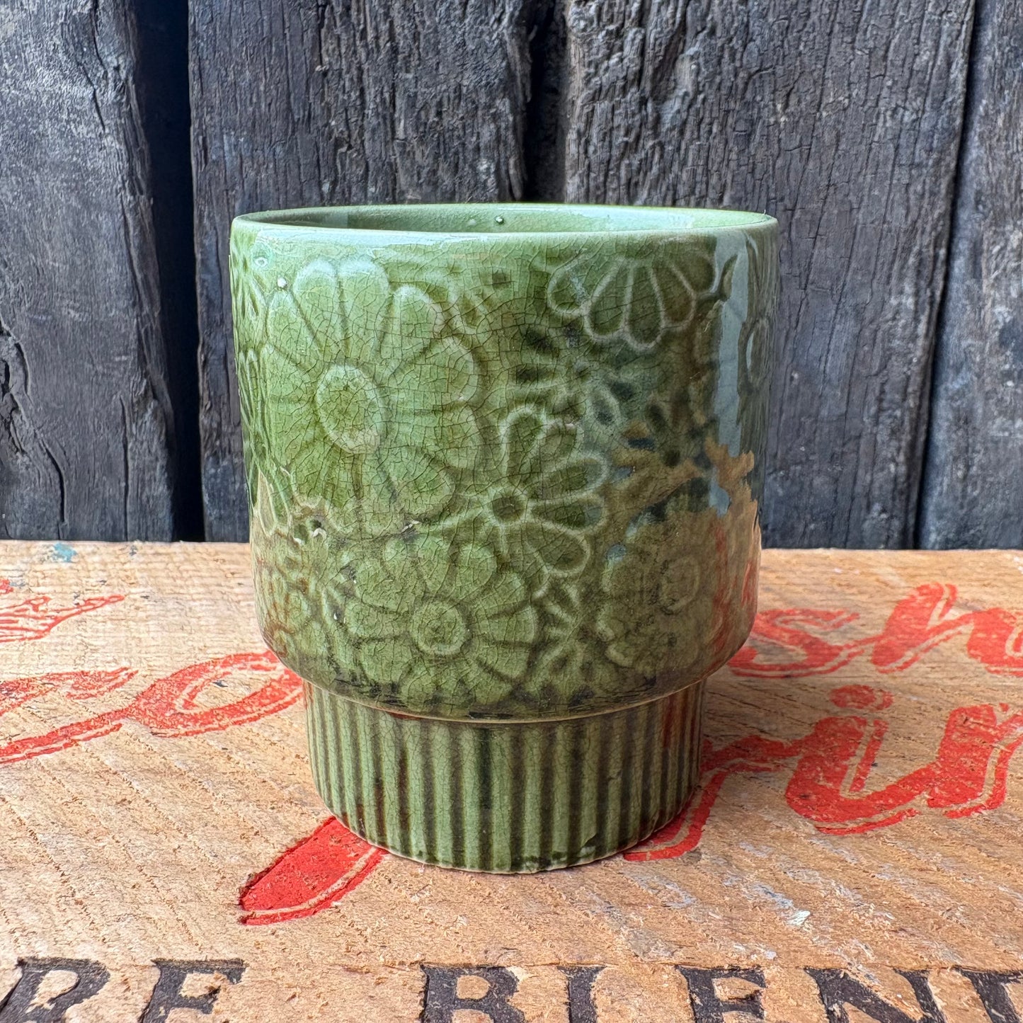 【1970s vintage】JAPAN stacking mug Green flower