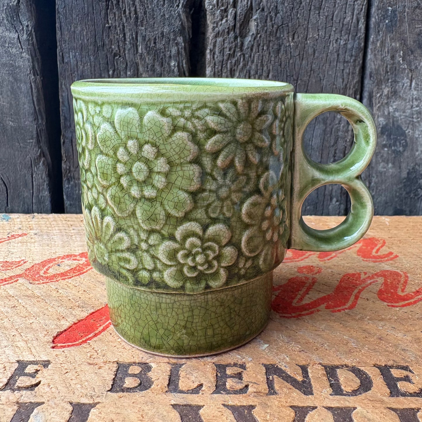 【1970s vintage】JAPAN stacking mug Green flower