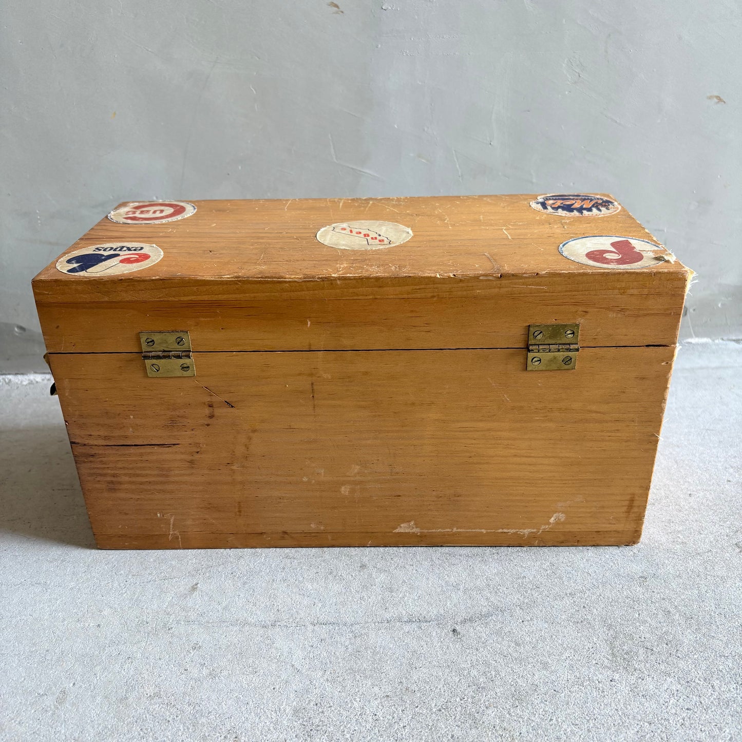 【1970s USA vintage】Handmade Baseball Sticker Wooden Box