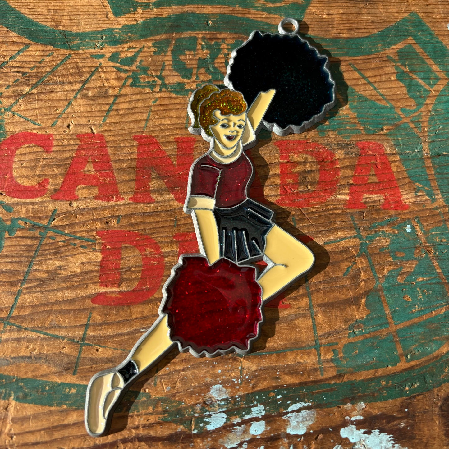 【USA vintage】stained glass ornament  cheerleader