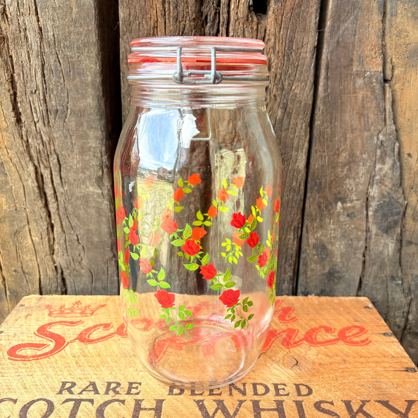 【1970s France vintage】ARC Rose Pattern Glass Canister