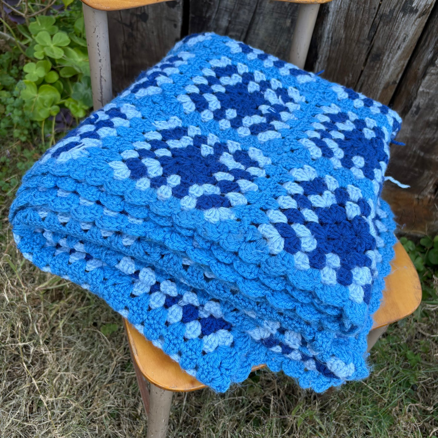 【USA vintage】granny square blanket Blue