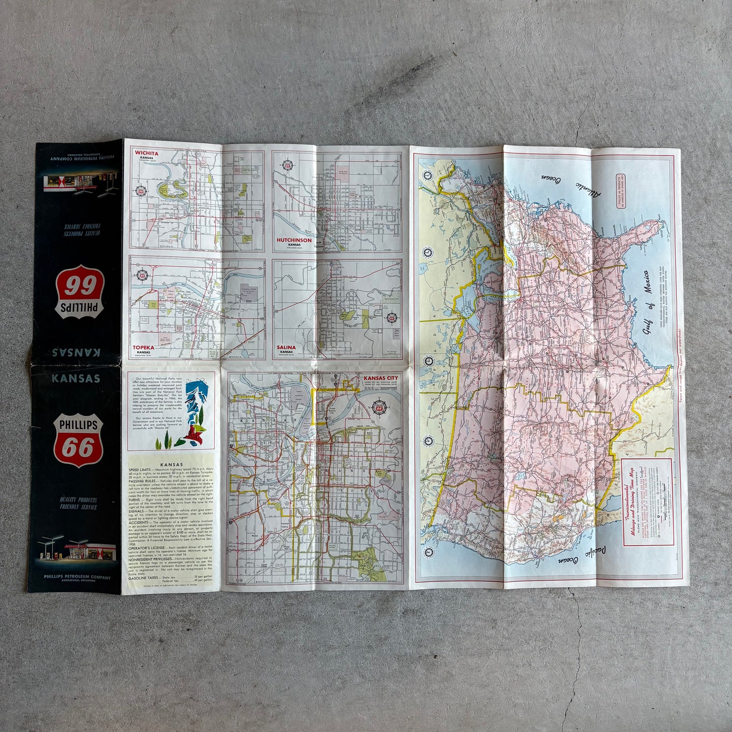 【1960 USA vintage】Phillips 66 Kansas Road Map