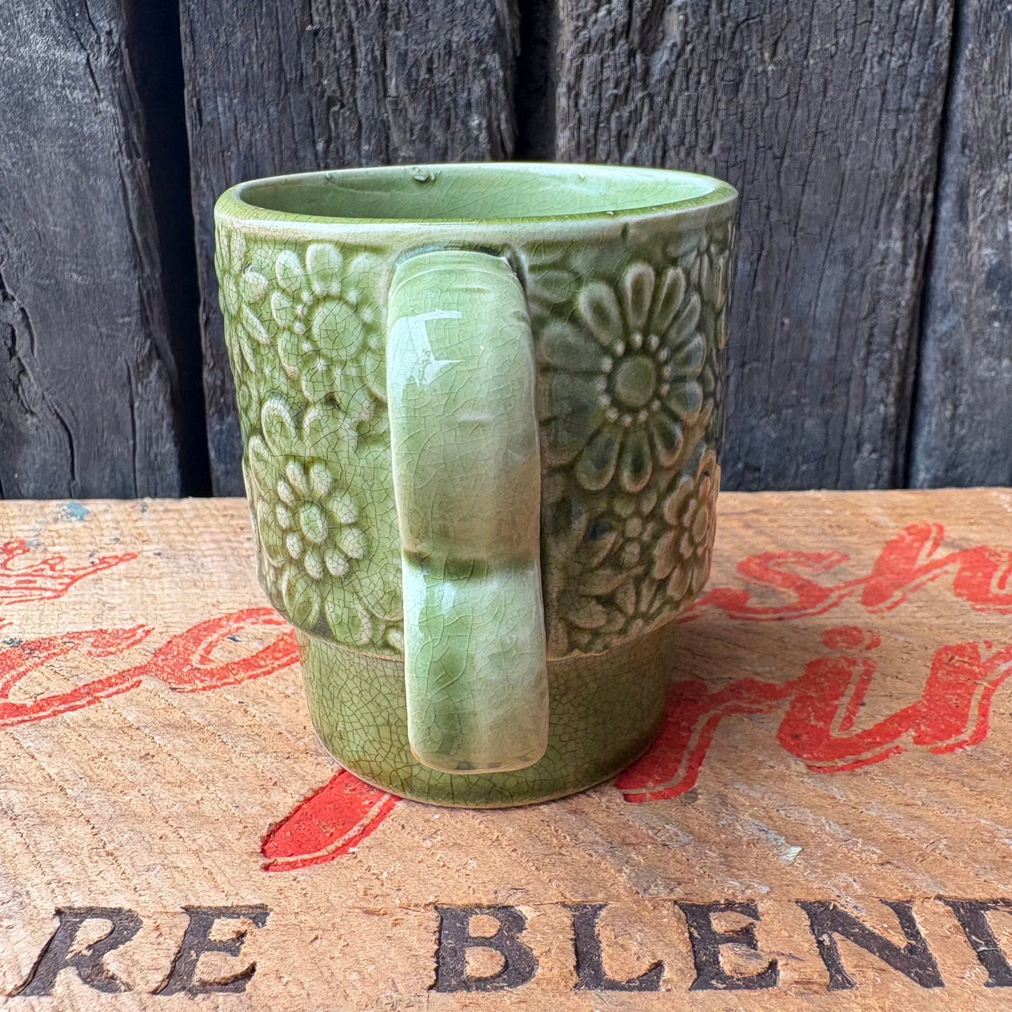 【1970s vintage】JAPAN stacking mug Green flower