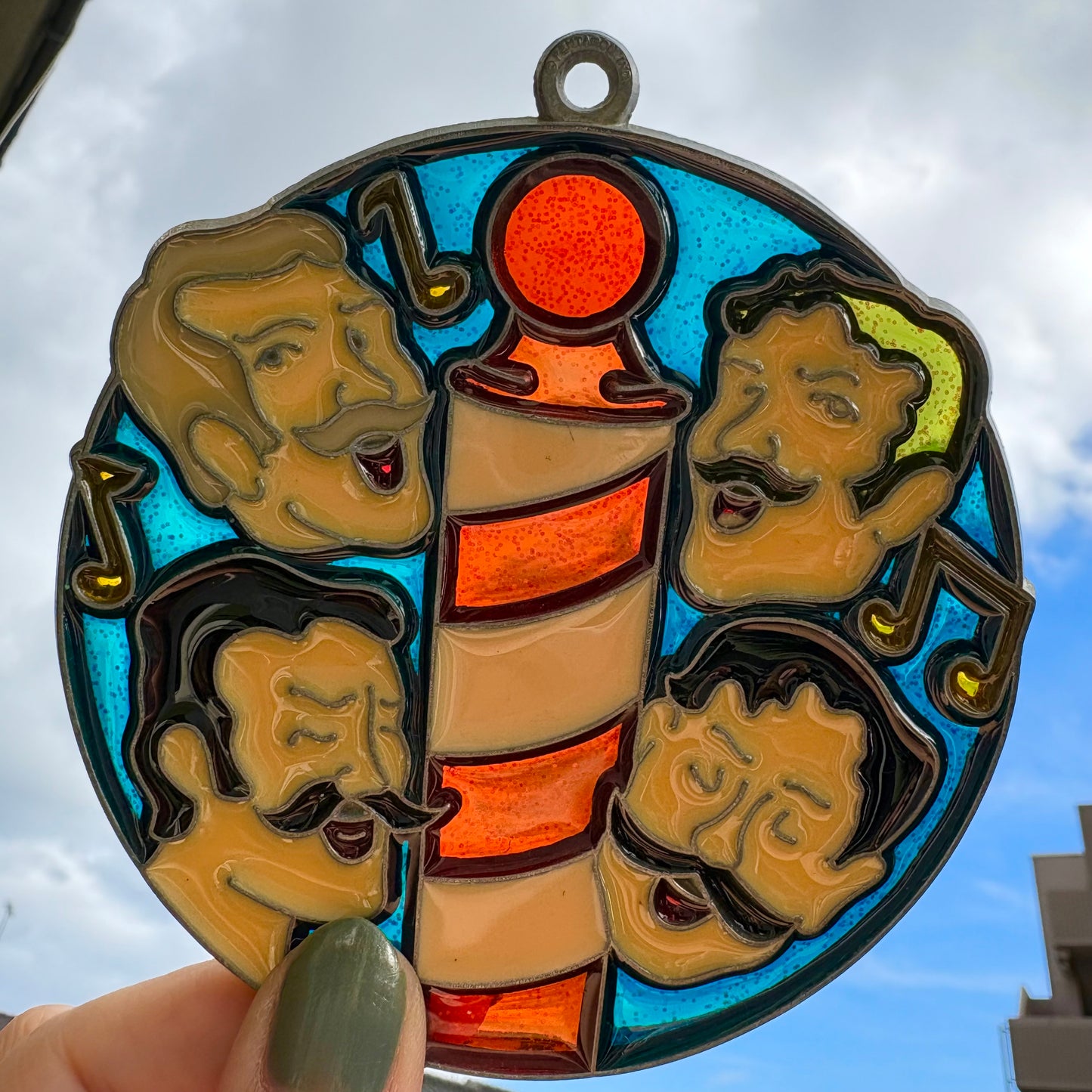 【USA vintage】stained glass ornament barber