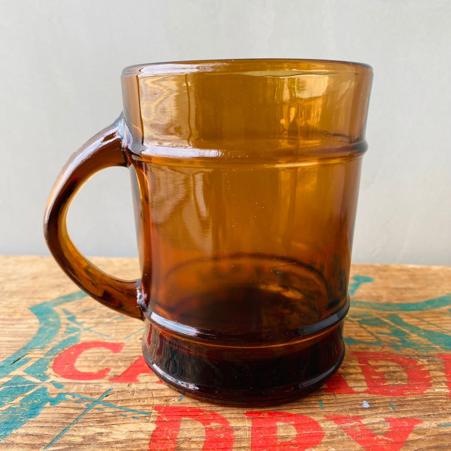 【1960-1976 USA vintage】Fire-King BARREL MUG アンバーカラー