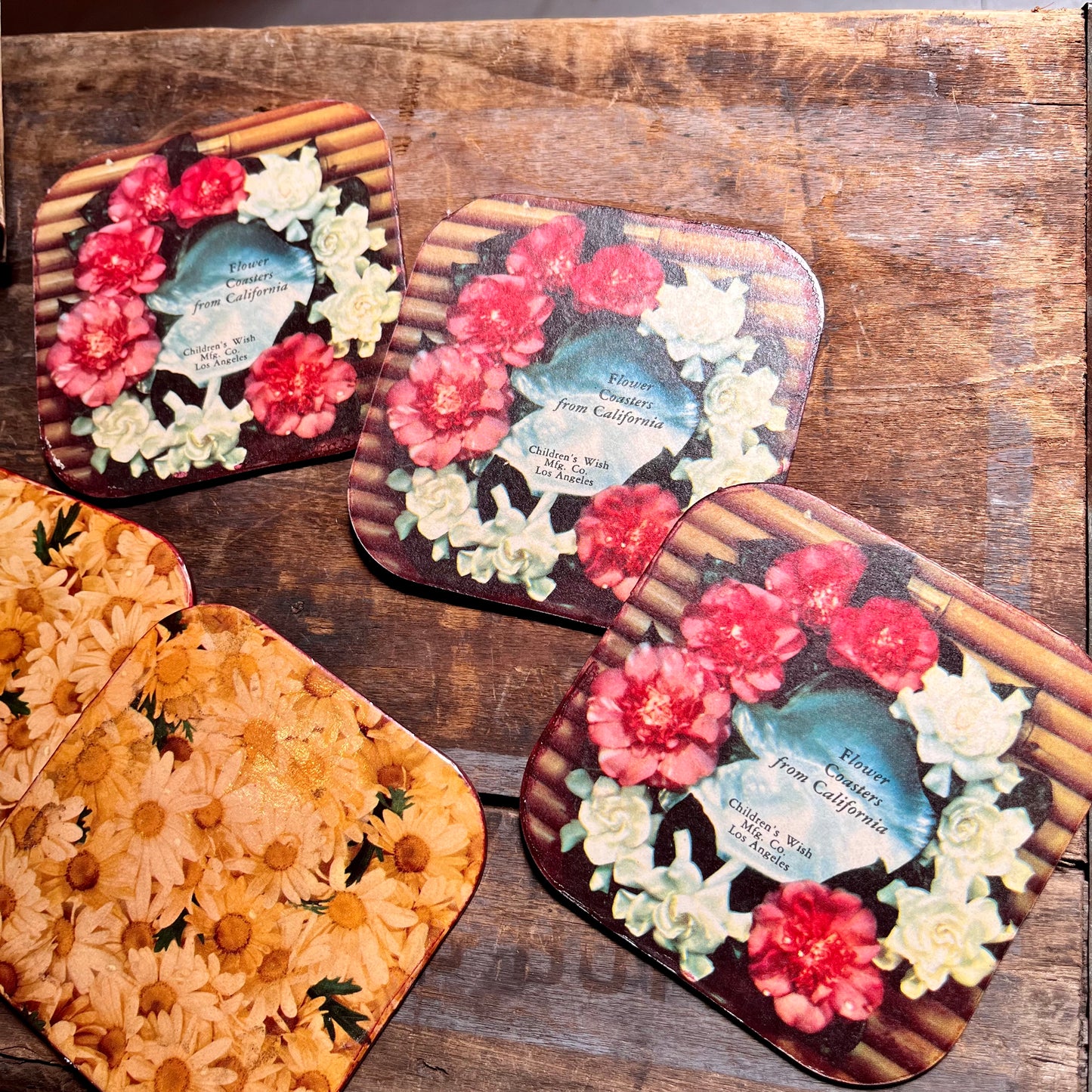 【USA vintage】コースター　Flower Coasters from California
