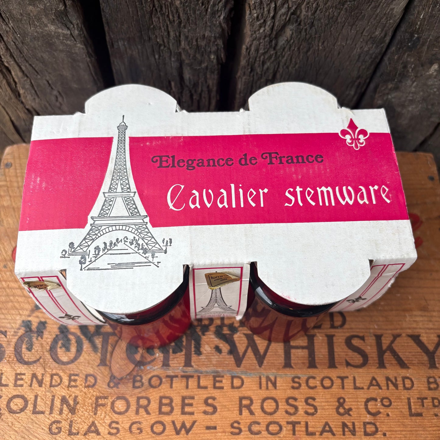 【1960s-1970s France Vintage】 J.G. Durand “Cavalier Stemware” Red Glass Set