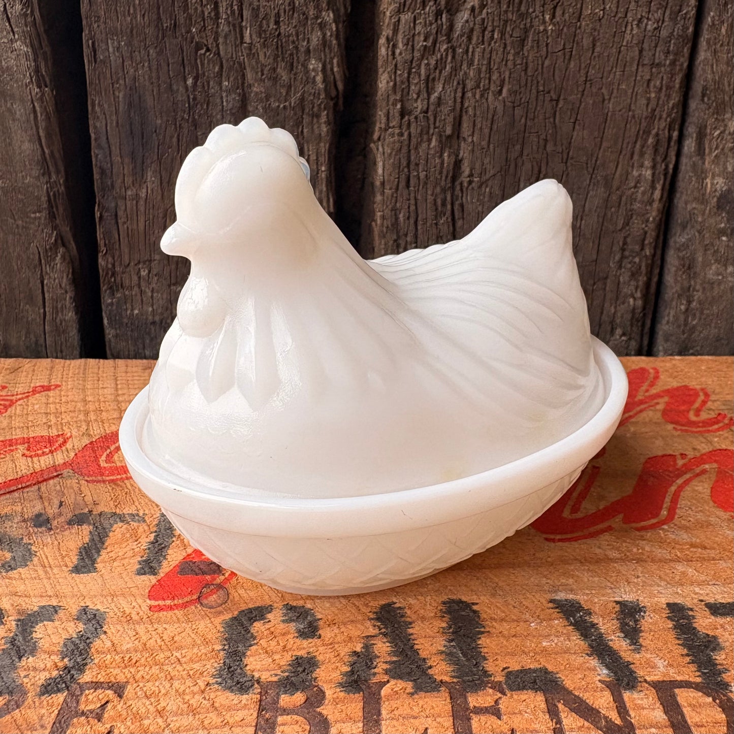【1950s USA vintage】Hazel Atlas Hen on Nest Milk Glass Dish