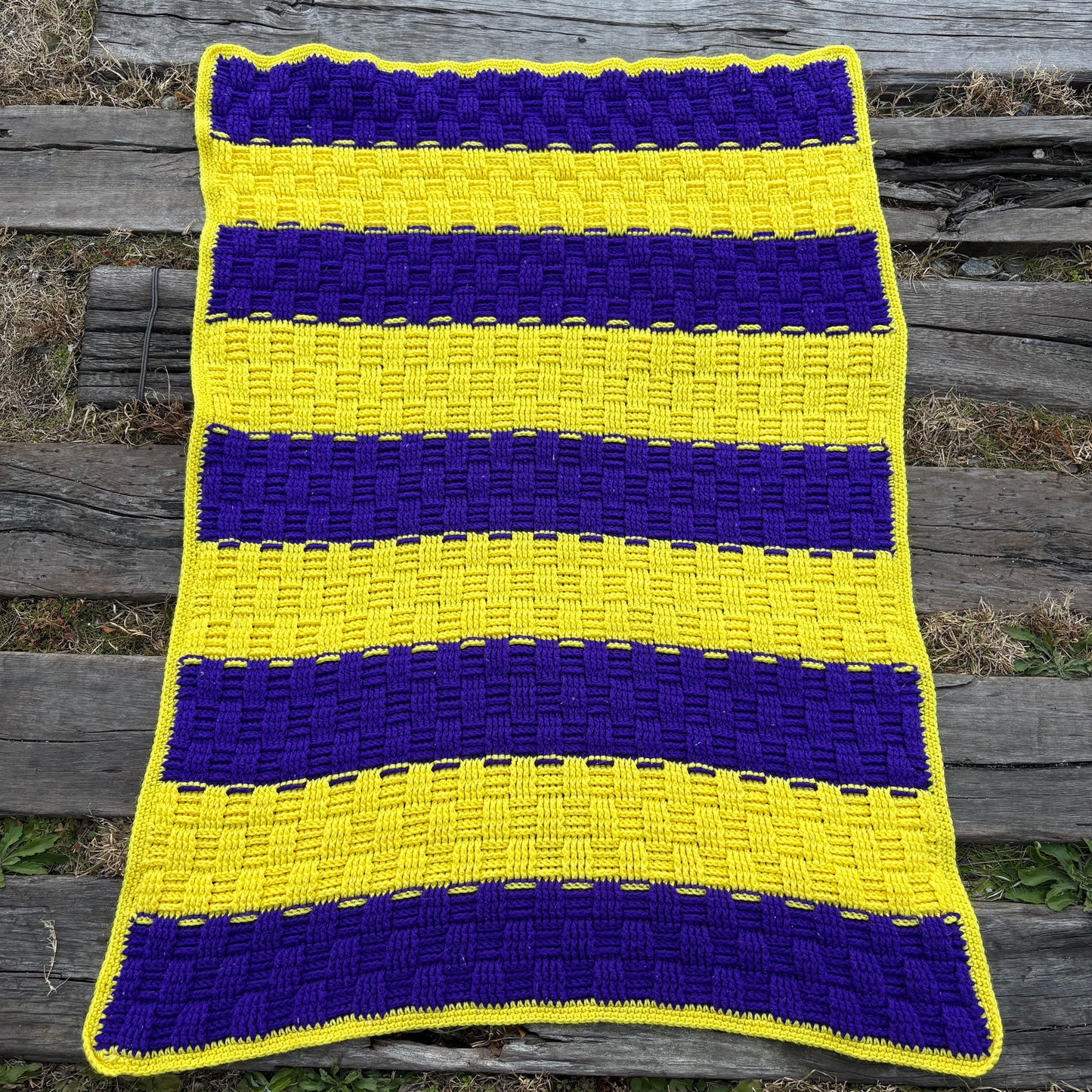 【USA vintage】granny blanket purple×yellow