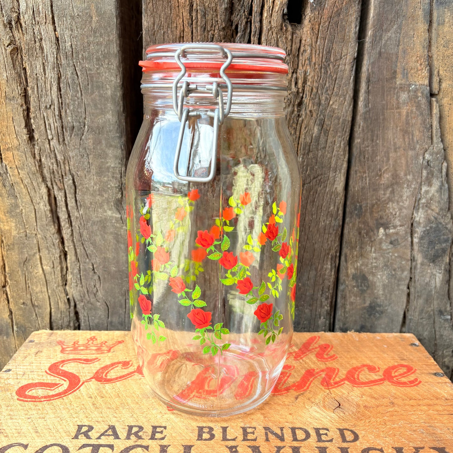 【1970s France vintage】ARC Rose Pattern Glass Canister