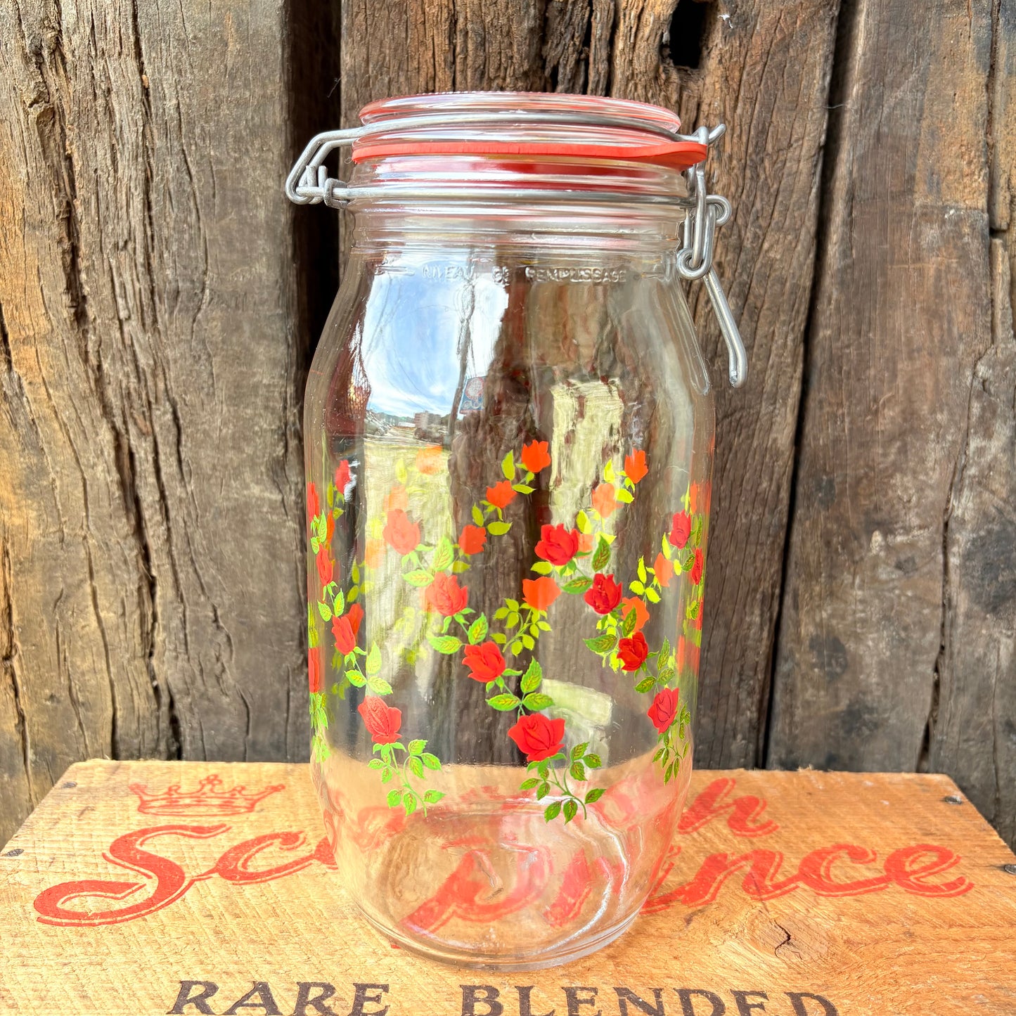【1970s France vintage】ARC Rose Pattern Glass Canister