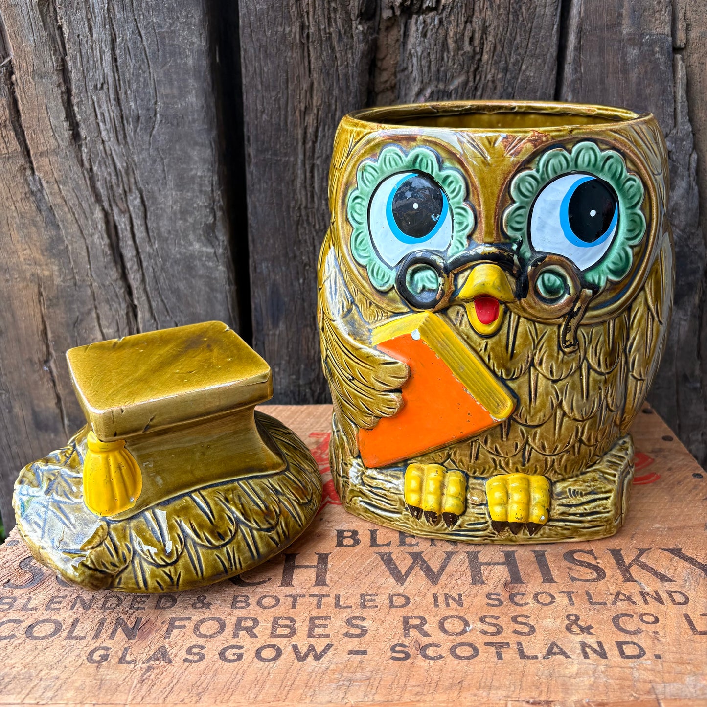 【1970s JAPAN vintage】Green Owl Cookie Jar