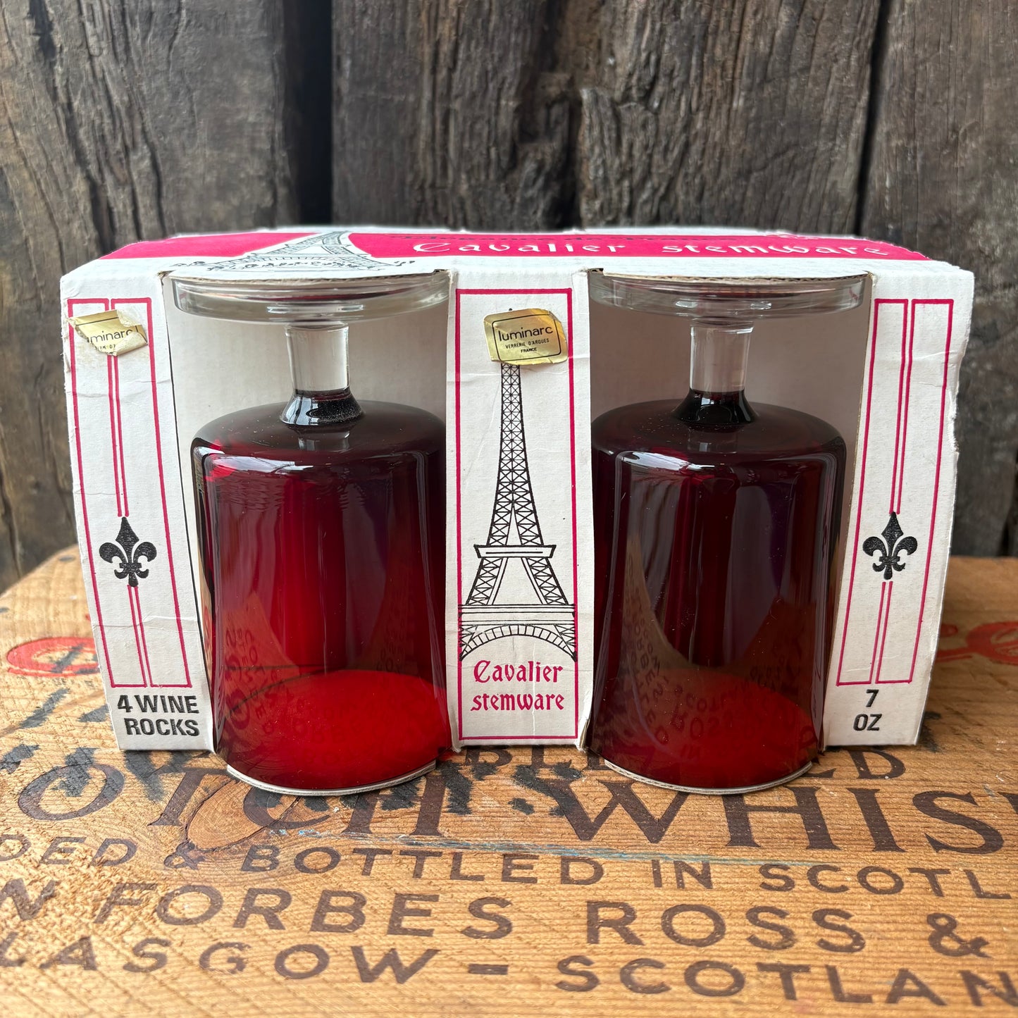 【1960s-1970s France Vintage】 J.G. Durand “Cavalier Stemware” Red Glass Set