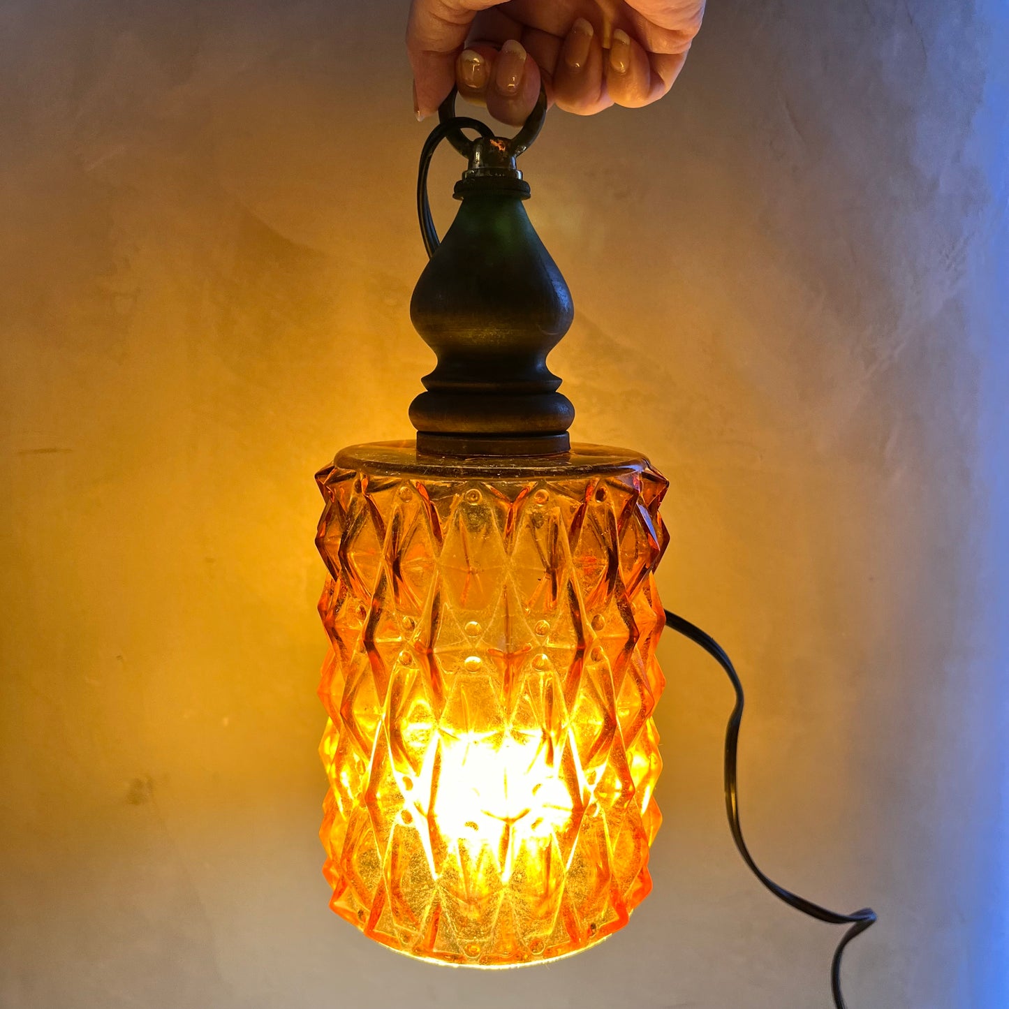 【USA vintage】Amber Glass Pendant Light