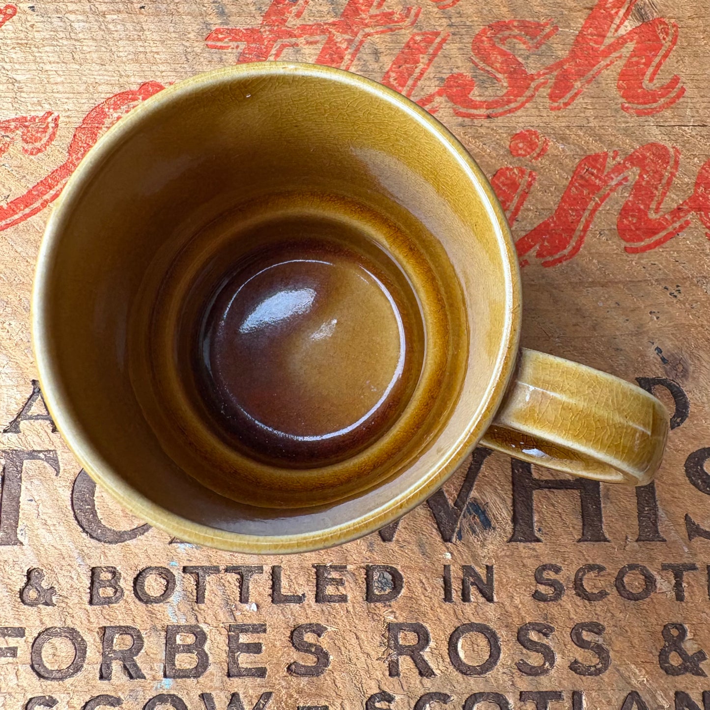 【1970s vintage】JAPAN stacking mug camel brown flower