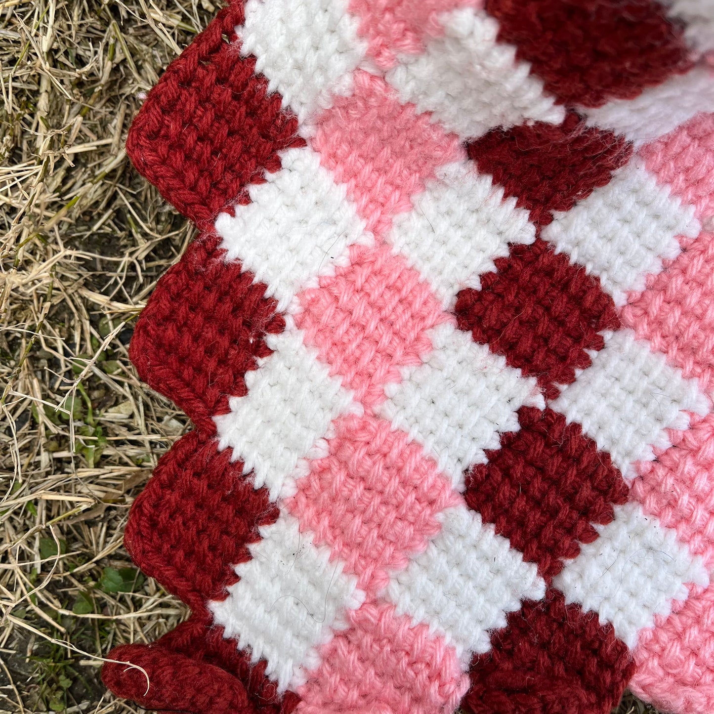 【USA vintage】granny blanket pink × white × bordeaux