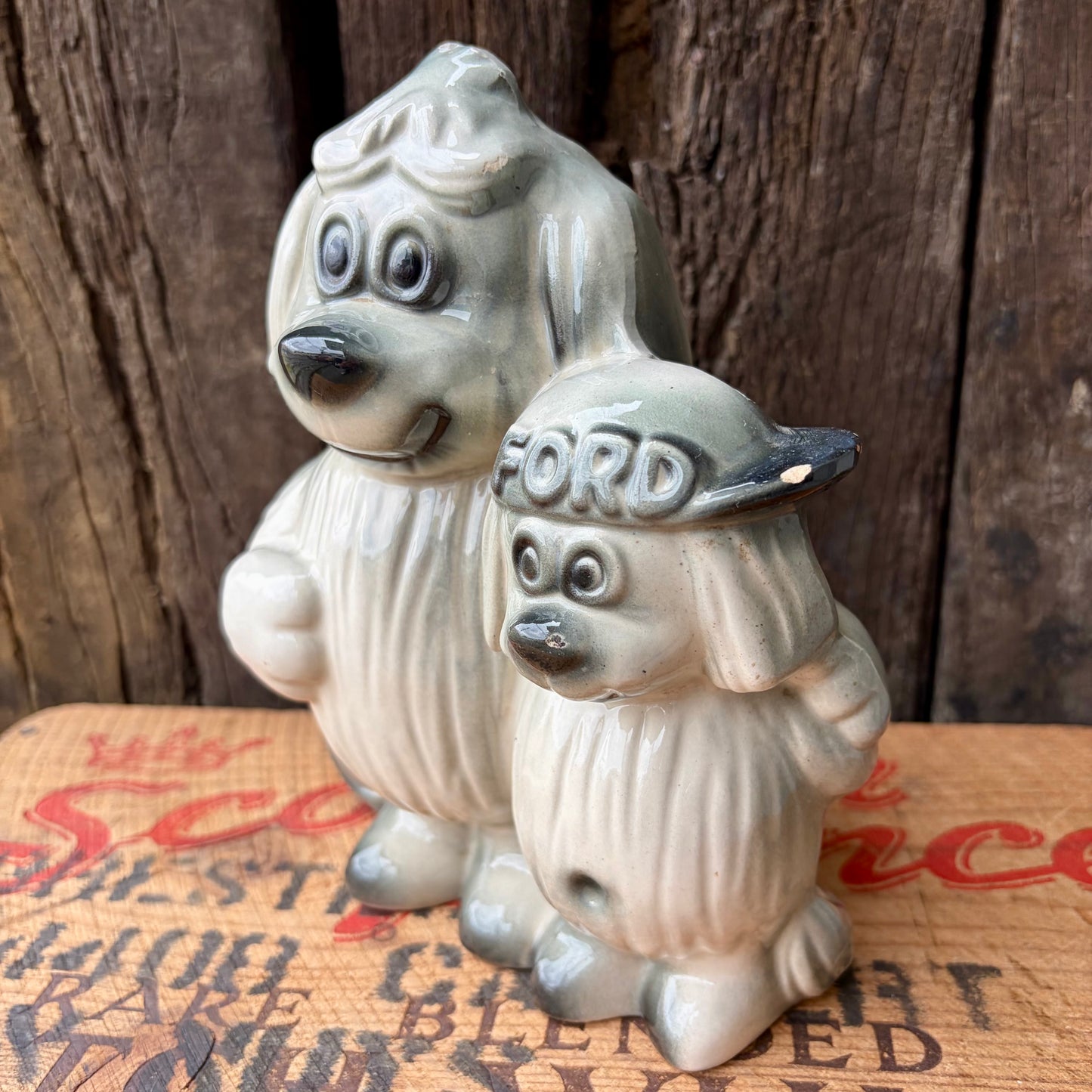 【1960s USA Vintage】Ceramic Bank FORD Advertising Shaggy Dog