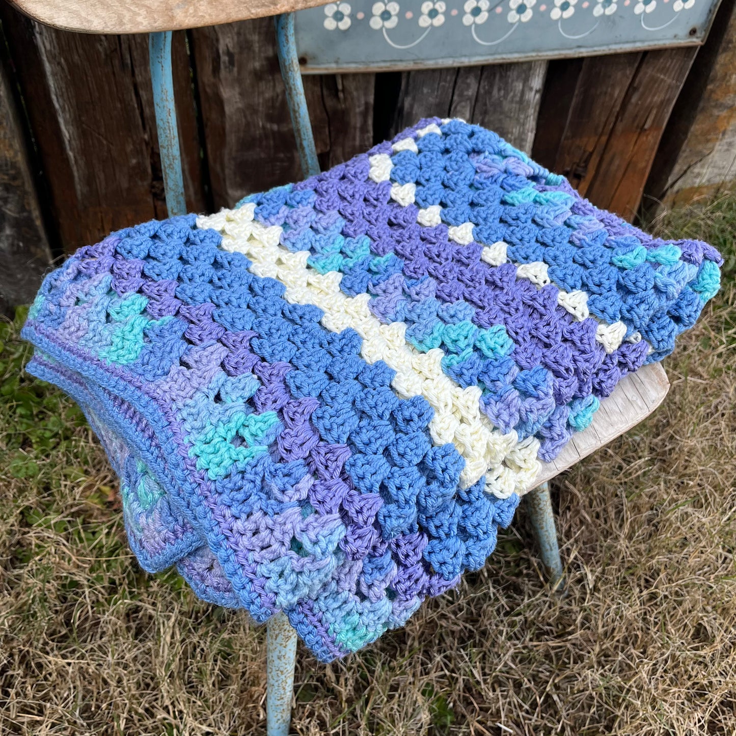 【USA vintage】granny blanket blue × purple