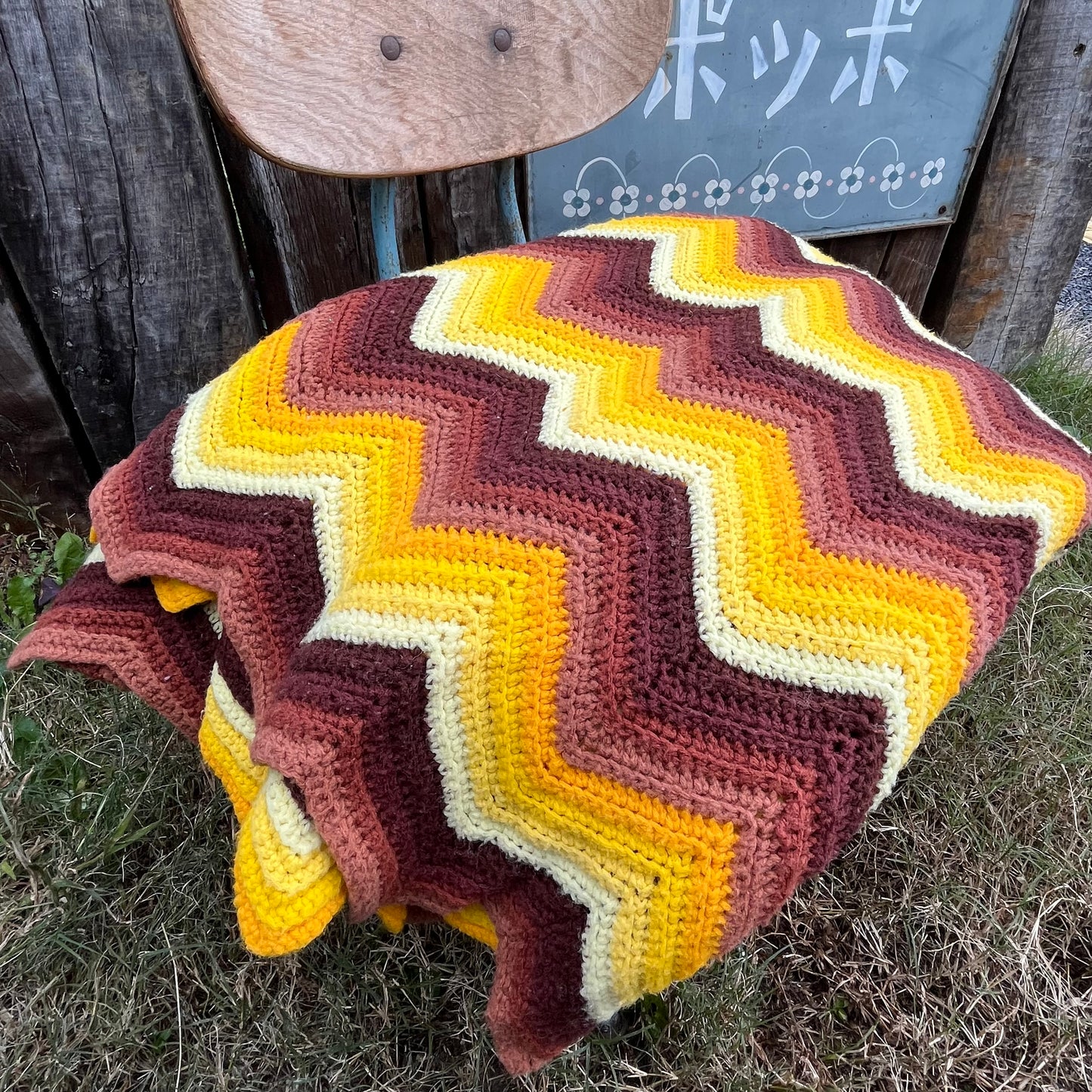 【USA vintage】granny blanket yellow × brown