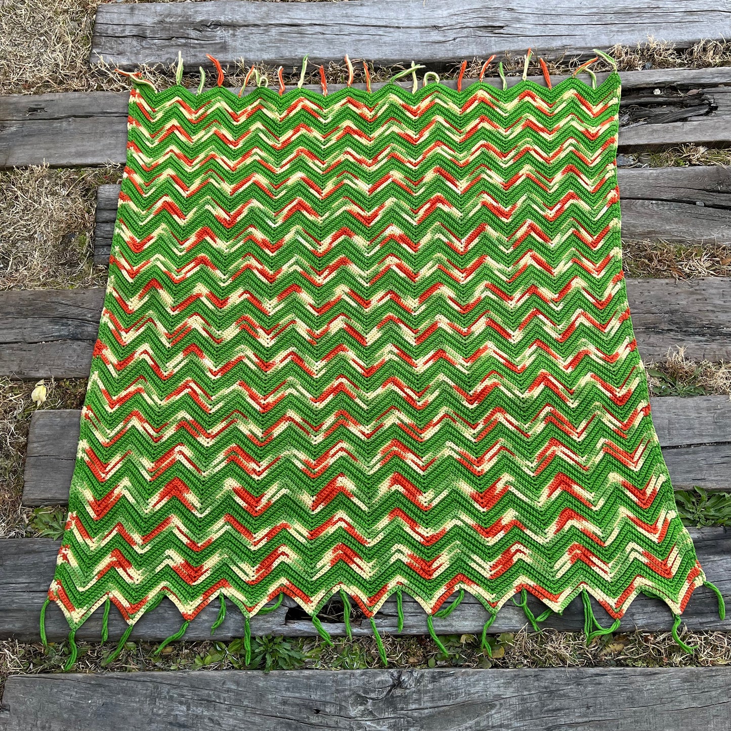 【USA vintage】granny blanket green × orange