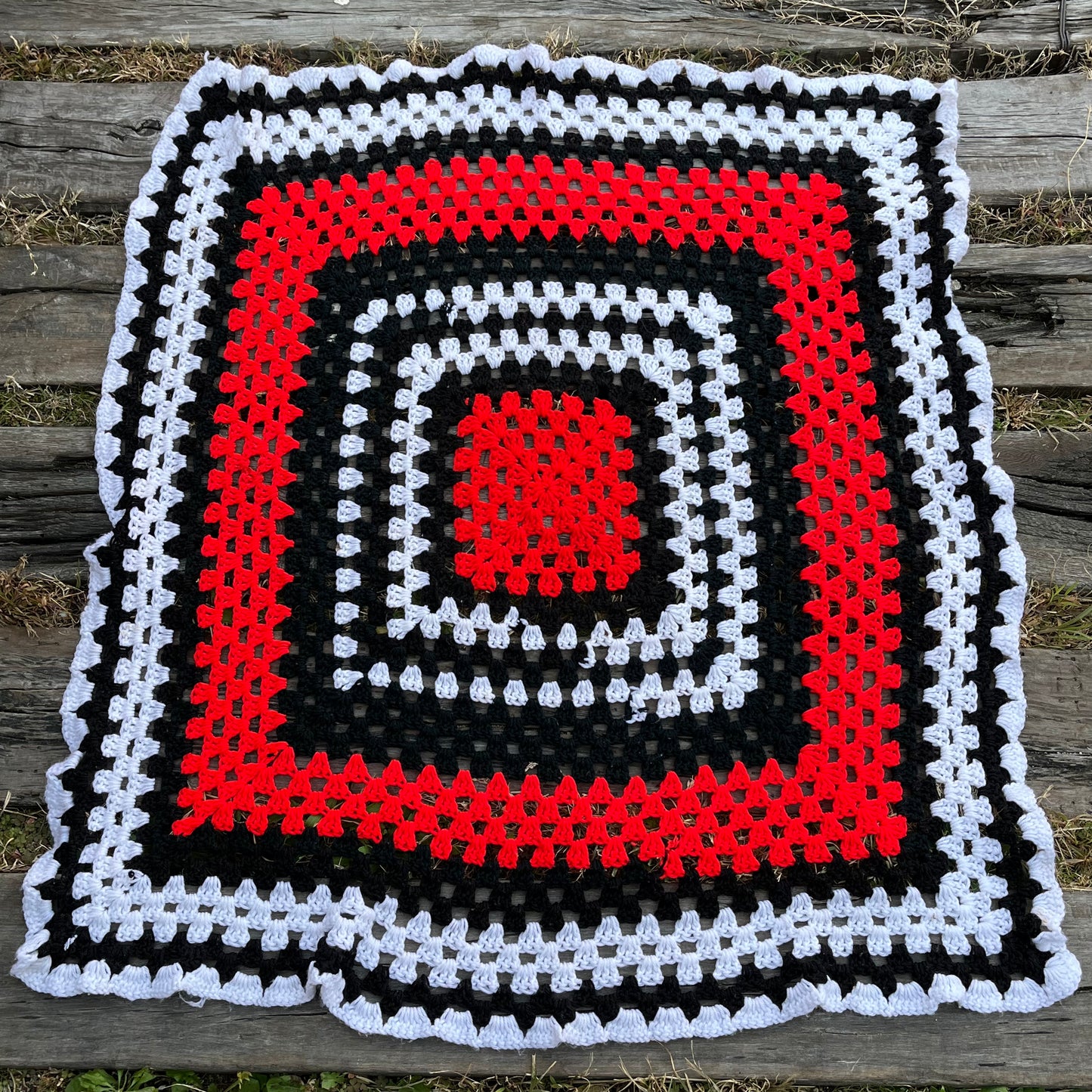 【USA vintage】granny blanket red × black ×white