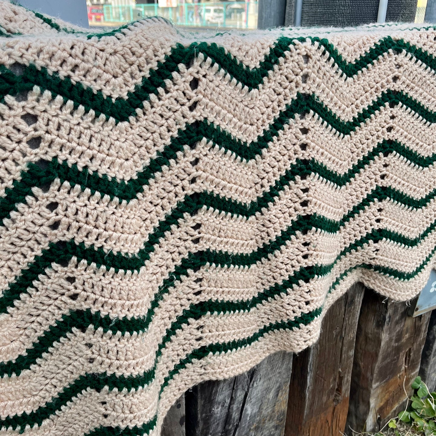 【USA vintage】granny blanket beige × green