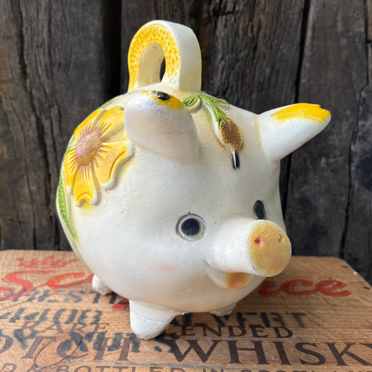【USA vintage】Piggy Bank Pig & Flower