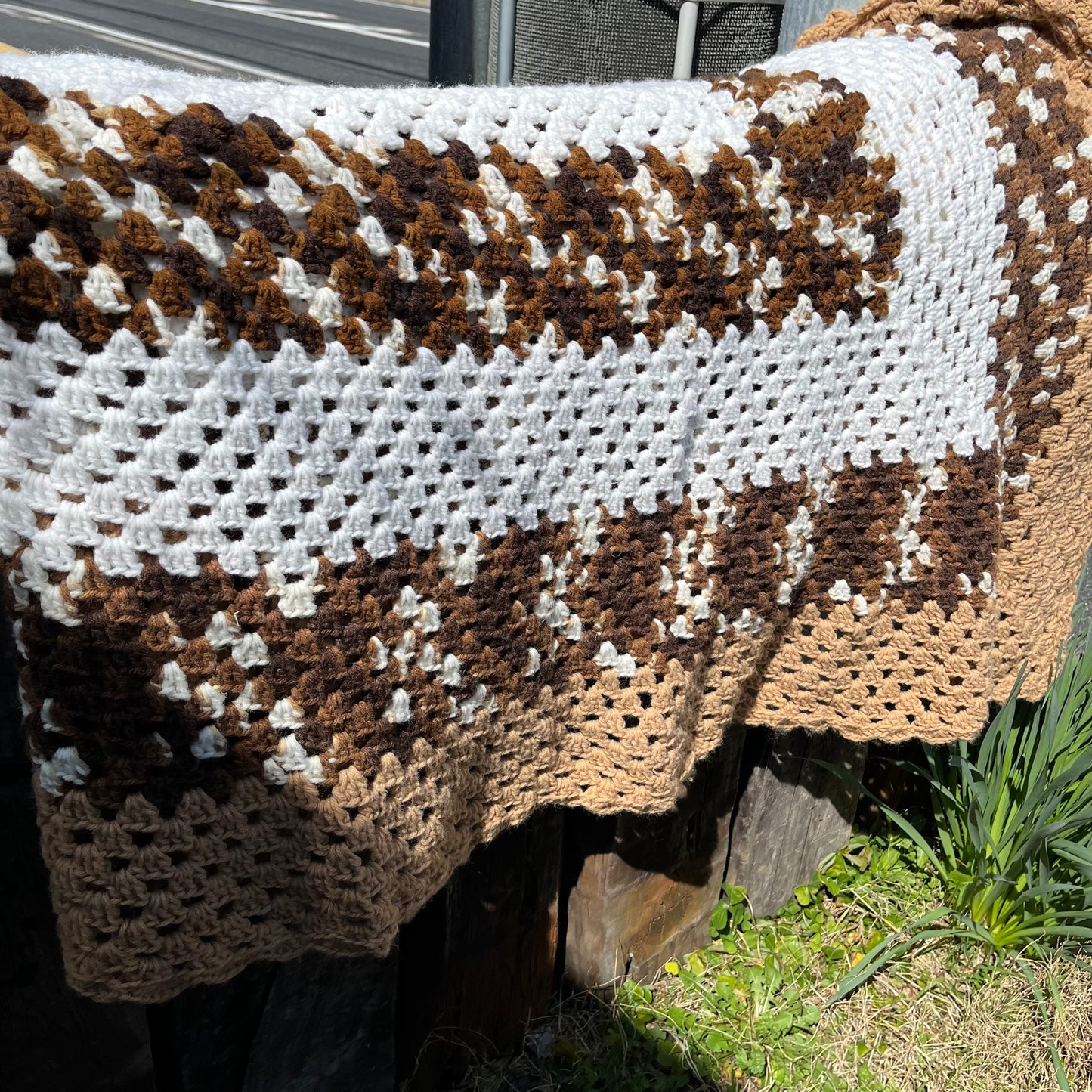 【USA vintage】Granny Blanket Brown × White