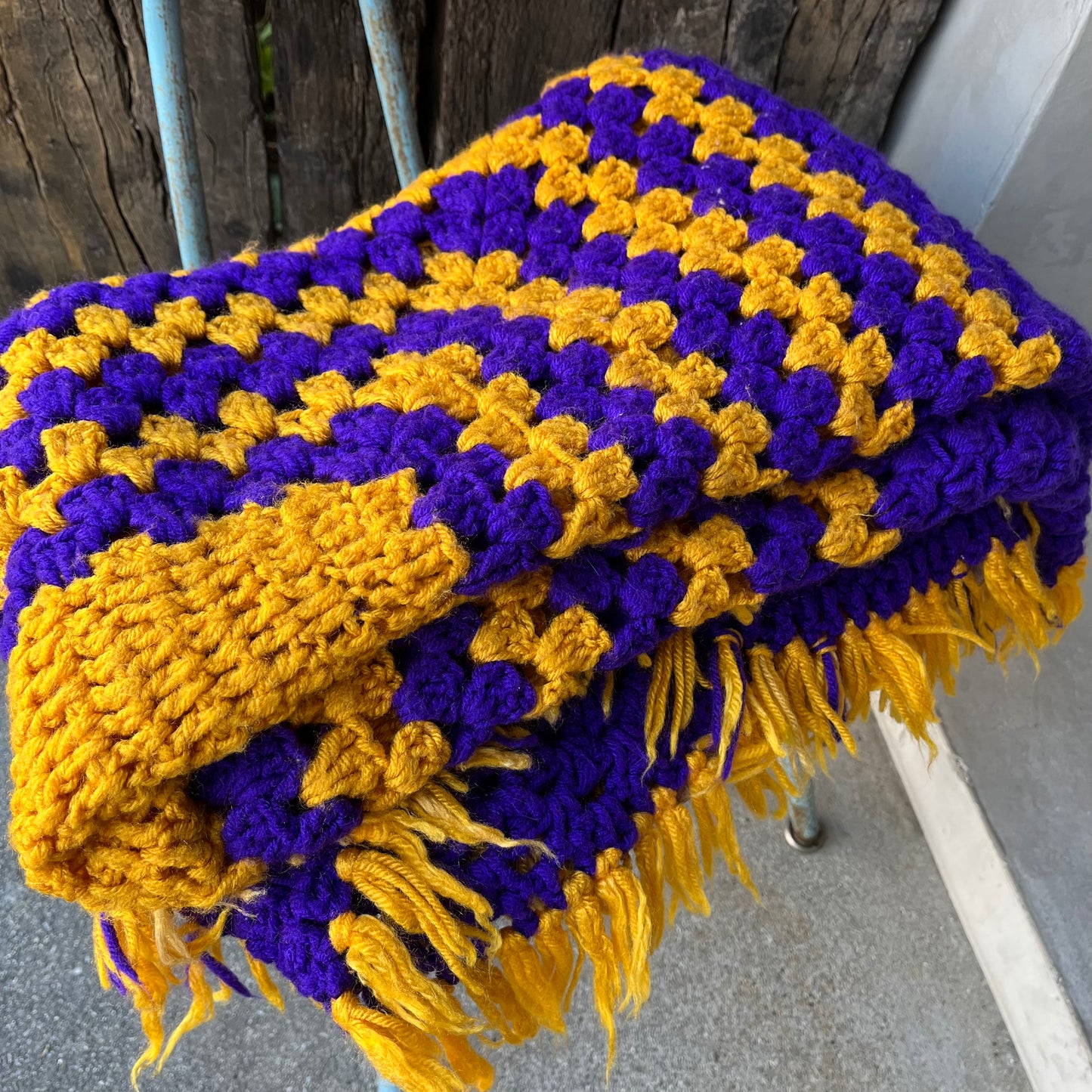 【USA vintage】granny blanket purple ×yellow square