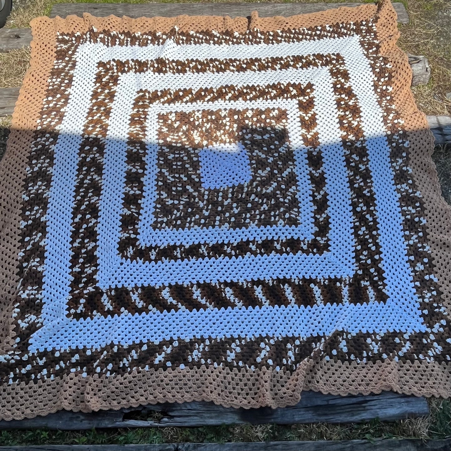 【USA vintage】Granny Blanket Brown × White