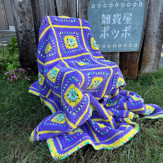 【USA vintage】Granny Blanket Purple & Flowers