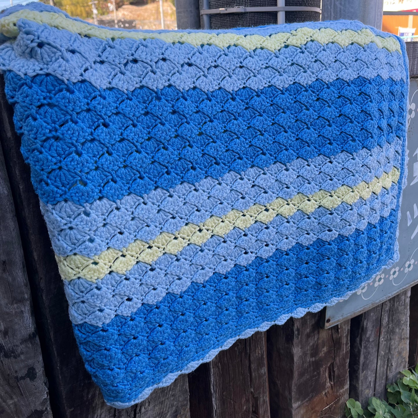 【USA vintage】granny blanket blue stripe