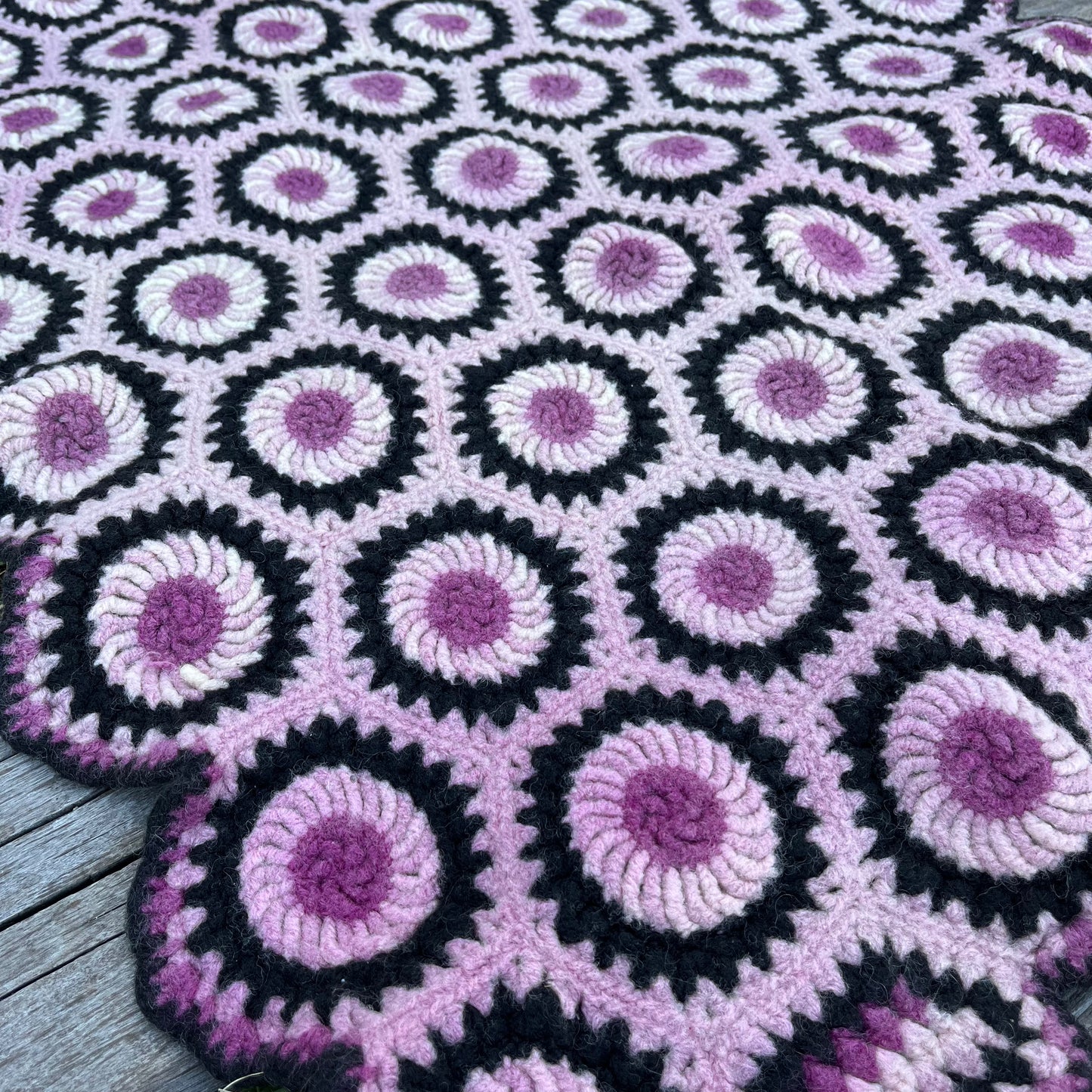 【USA vintage】granny blanket rug pink × black