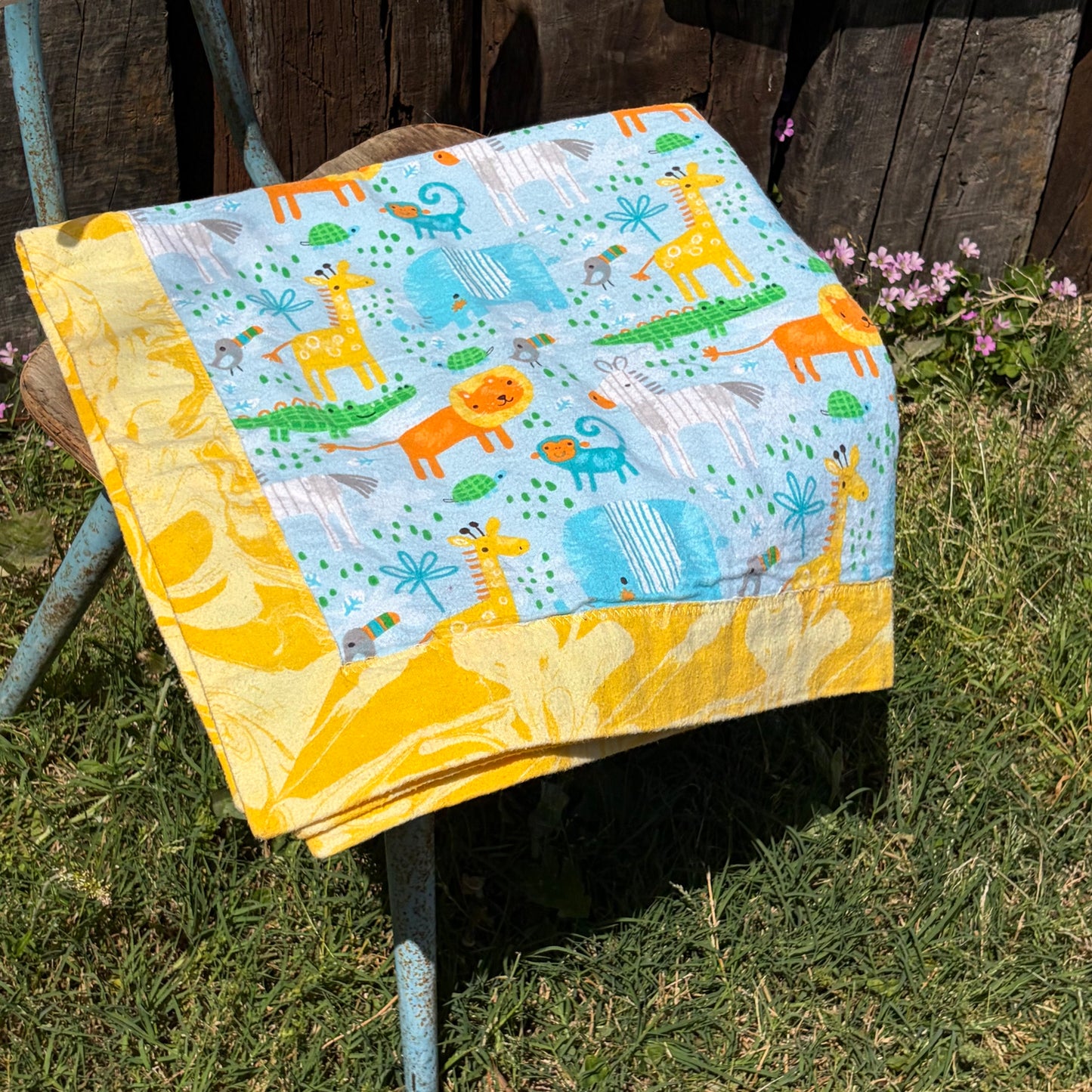【USA vintage】Flannel Baby Blanket Animals