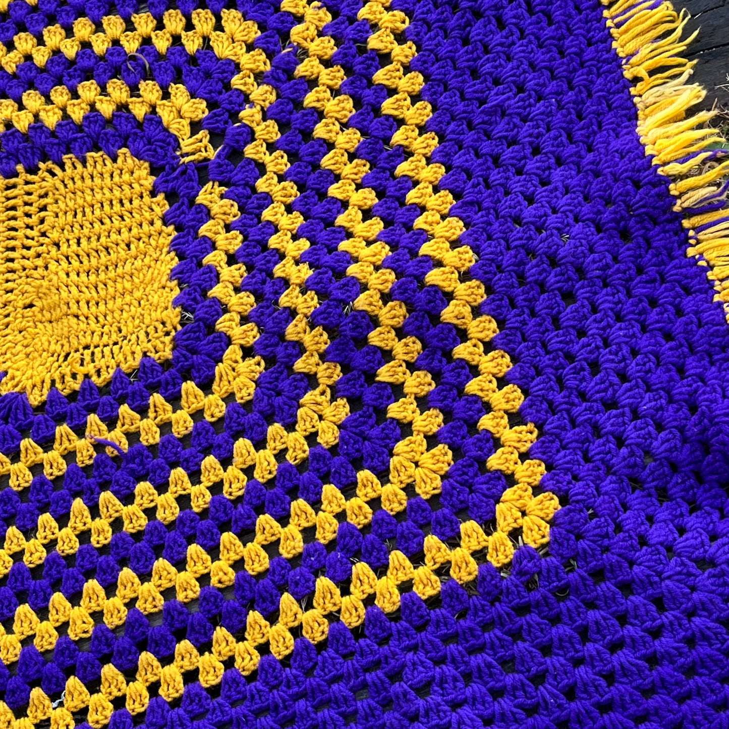 【USA vintage】granny blanket purple ×yellow square