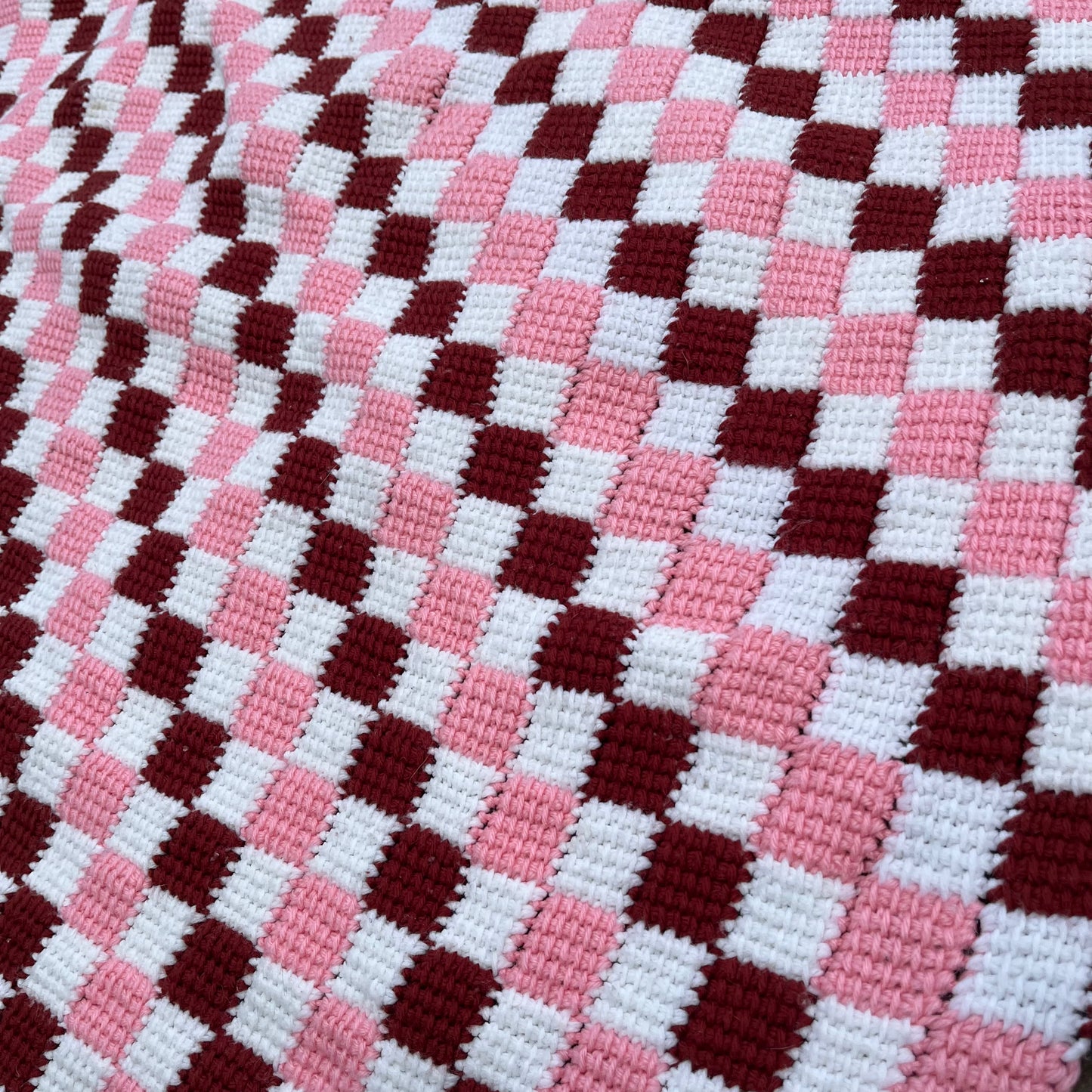 【USA vintage】granny blanket pink × white × bordeaux