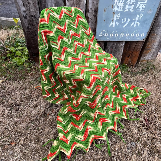 【USA vintage】granny blanket green × orange
