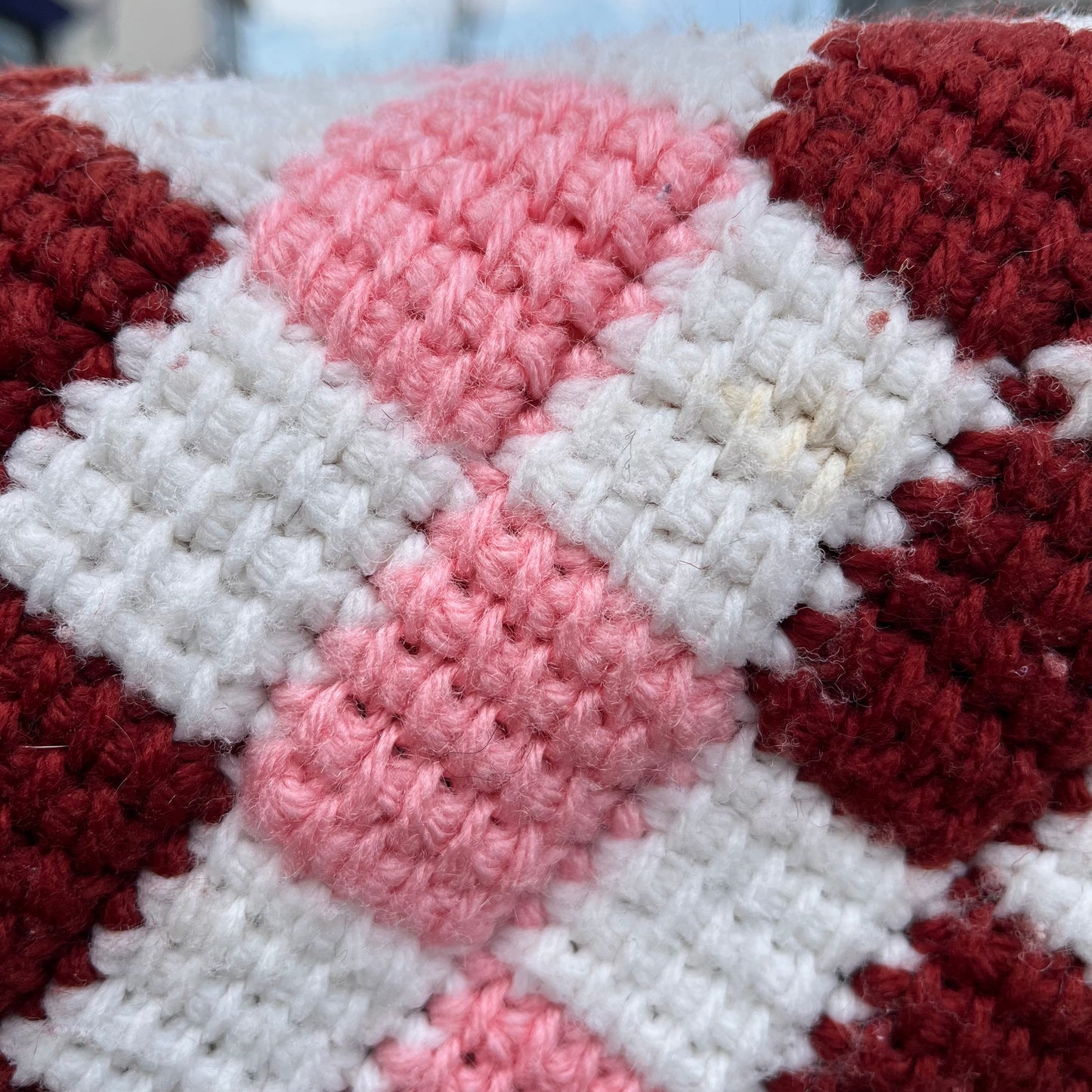 【USA vintage】granny blanket pink × white × bordeaux