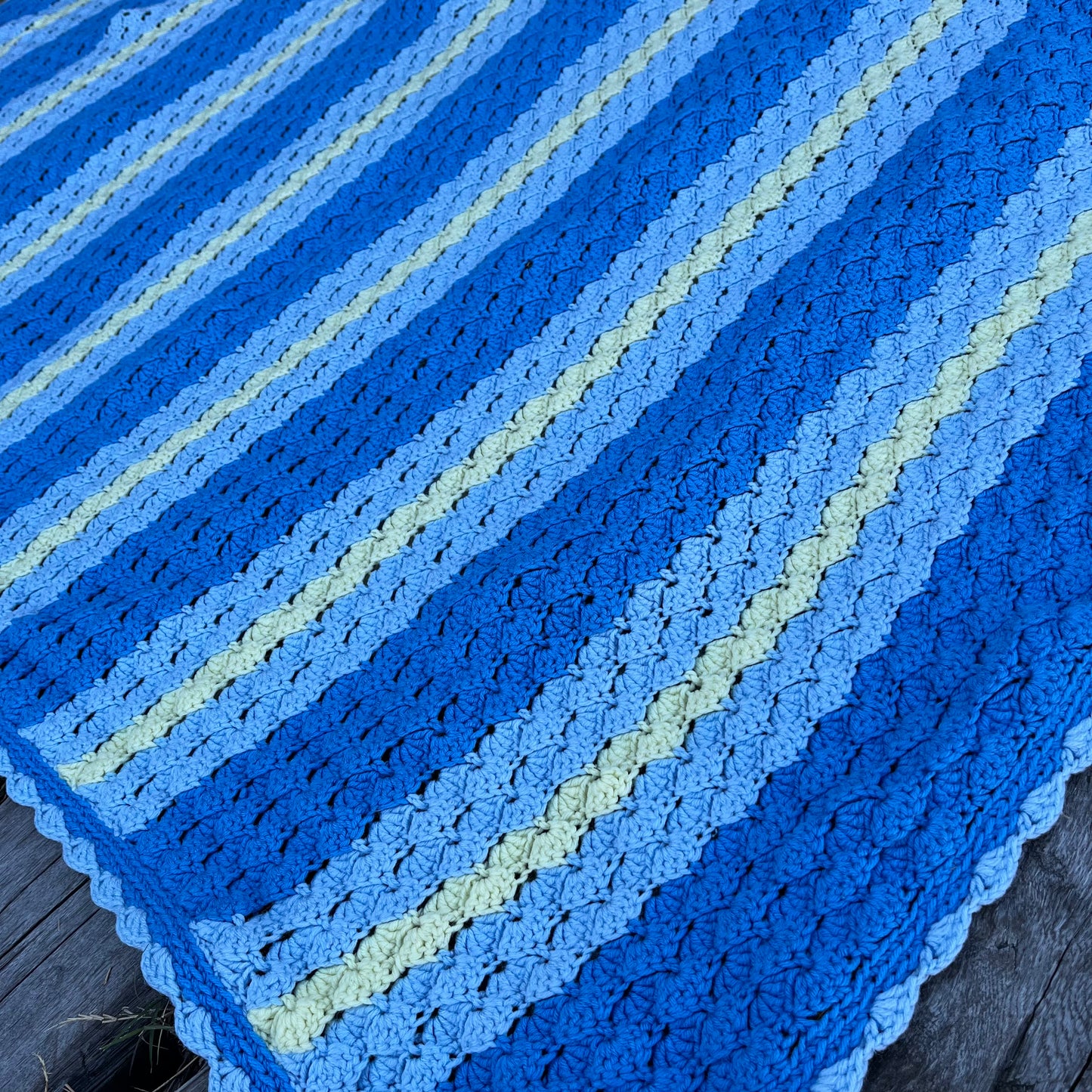 【USA vintage】granny blanket blue stripe