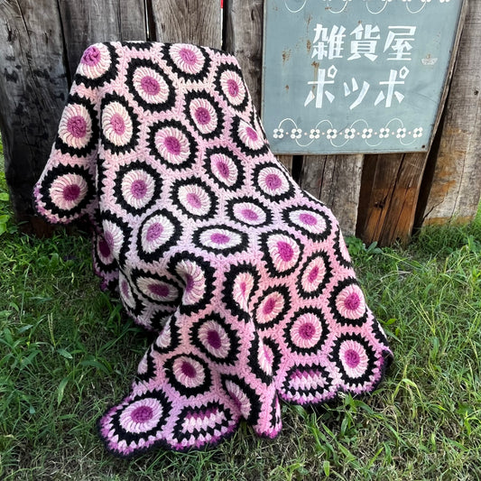 【USA vintage】granny blanket rug pink × black