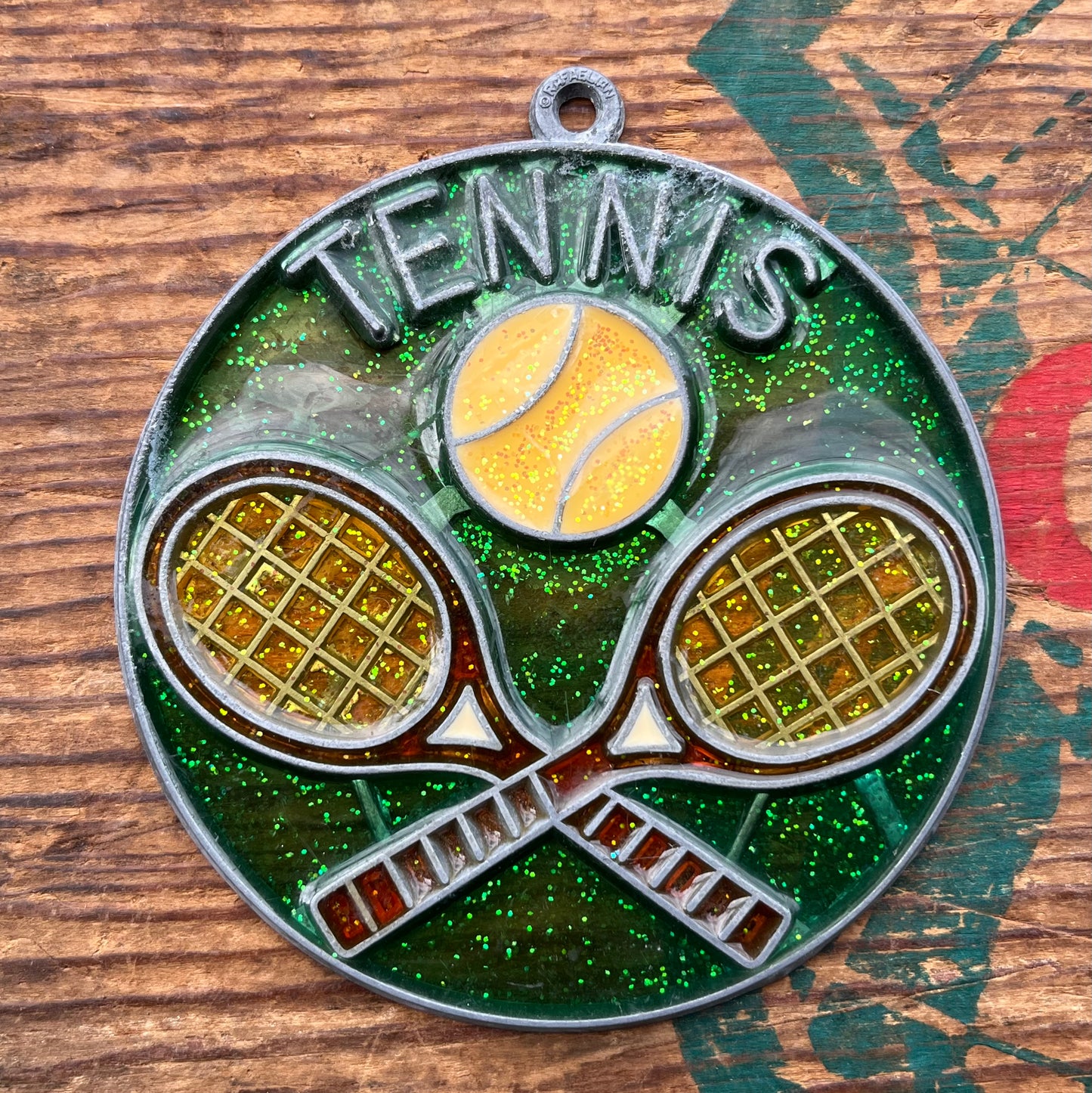 【USA vintage】stained glass ornament TENNIS