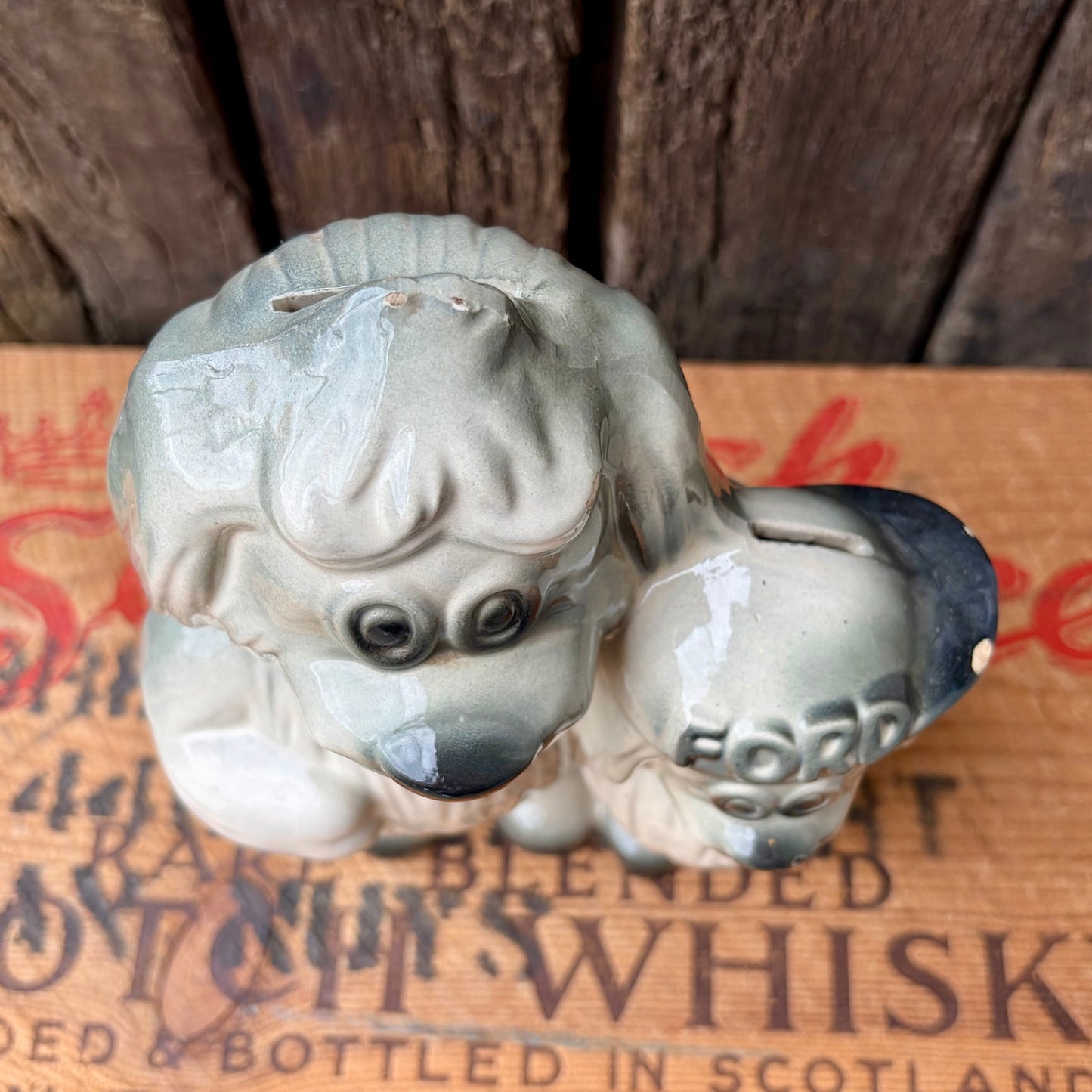 【1960s USA Vintage】Ceramic Bank FORD Advertising Shaggy Dog