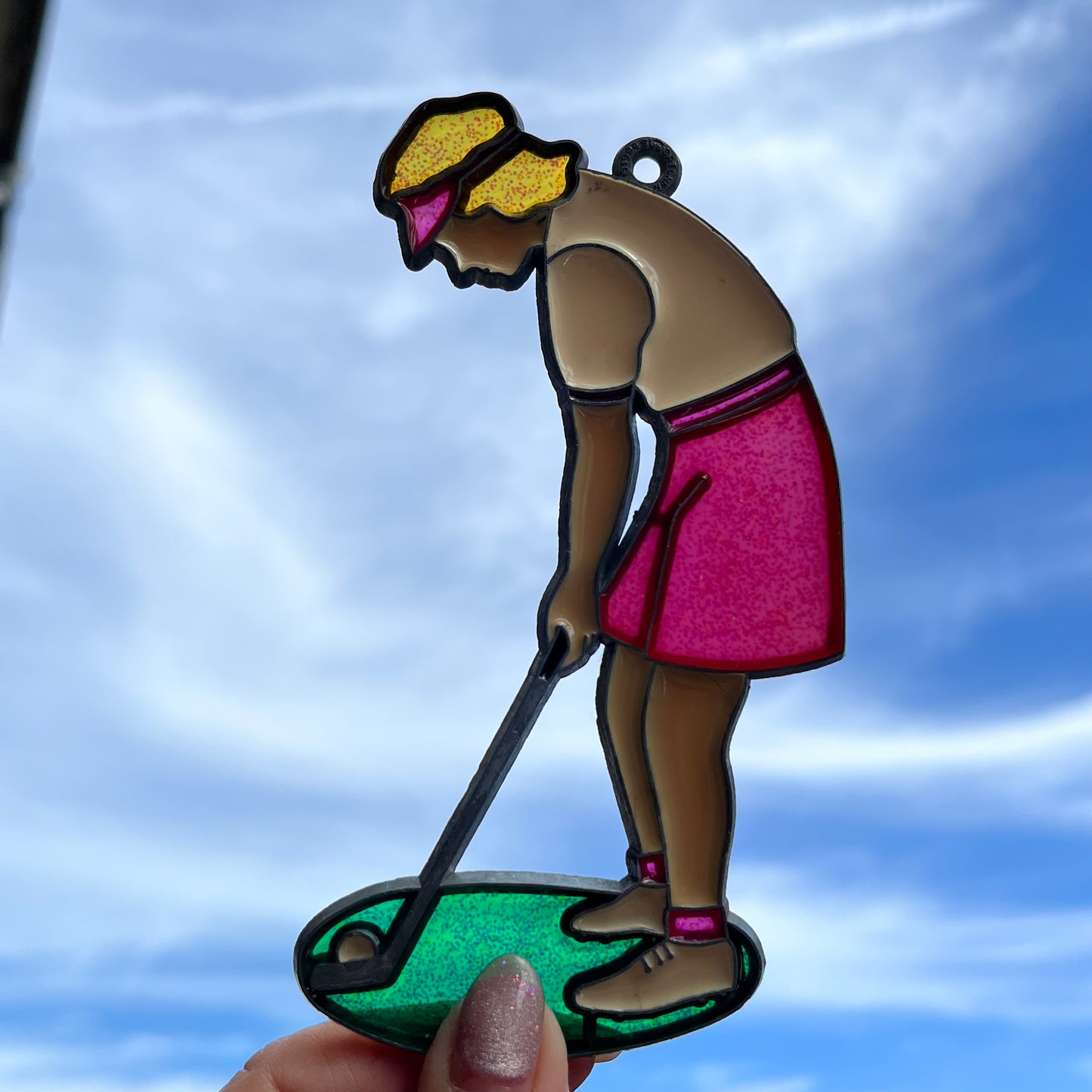 【USA vintage】stained glass ornament Golf